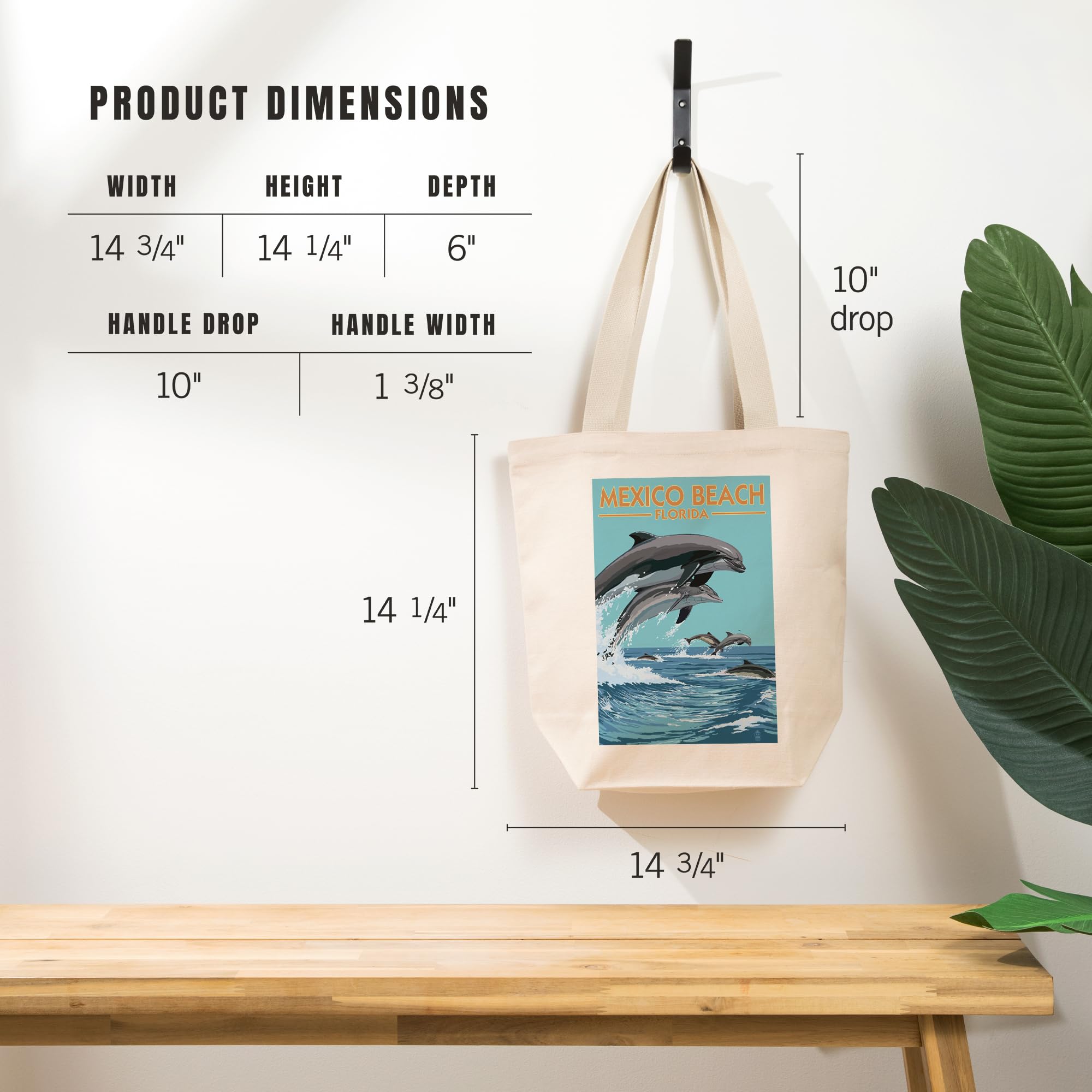 Lantern Press Mexico Beach Florida Dolphins Jumping - 100% Cotton Canvas Reusable Tote Bag for Shopping, Beach & Groceries