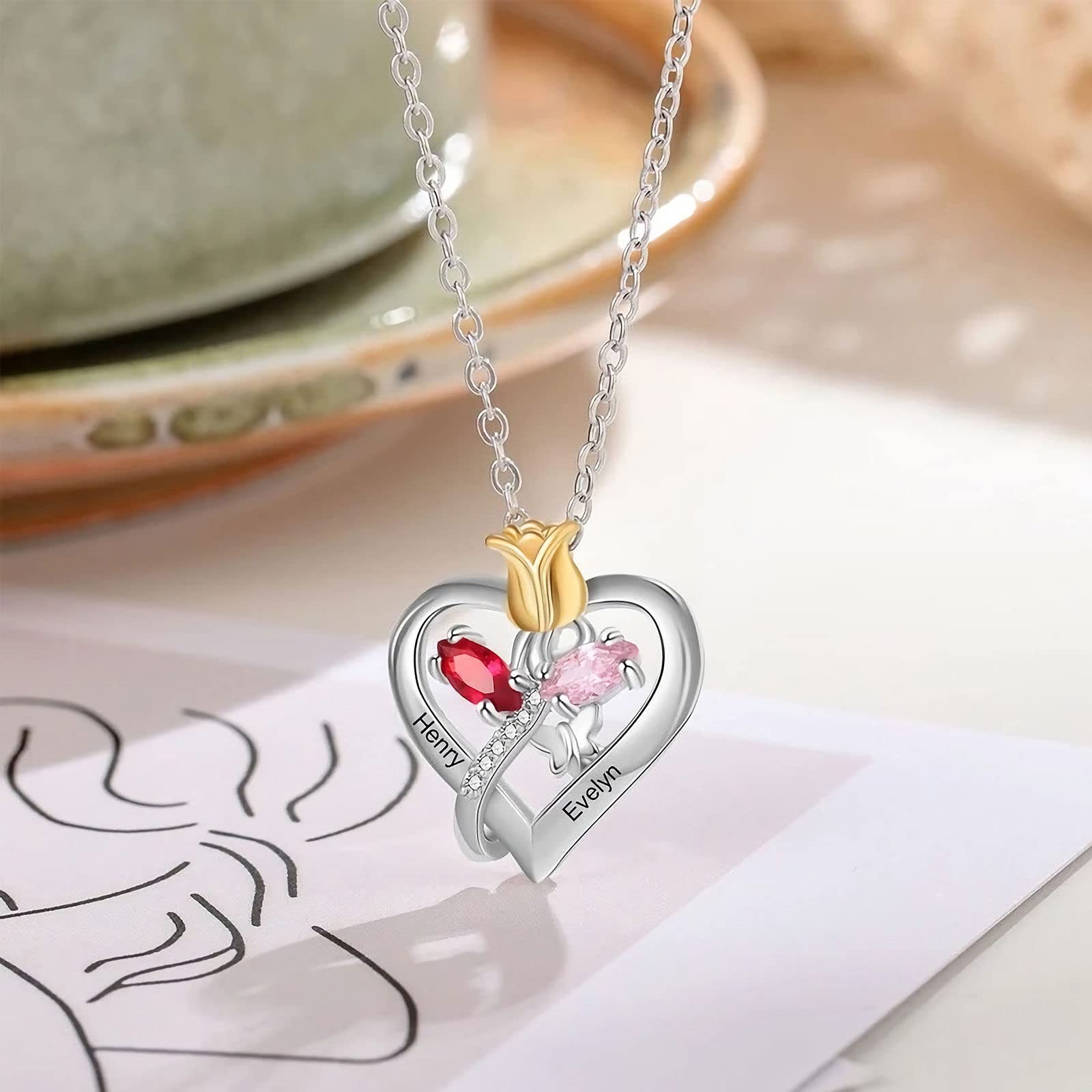Personalized 925 Sterling Silver Birthstone Pendant Necklace with Custom Name Engraving - Unique Gift for Women, Mom, Sister, Daughter & Grandma | Perfect for Birthdays, Anniversaries & Mother's Day Jewelry