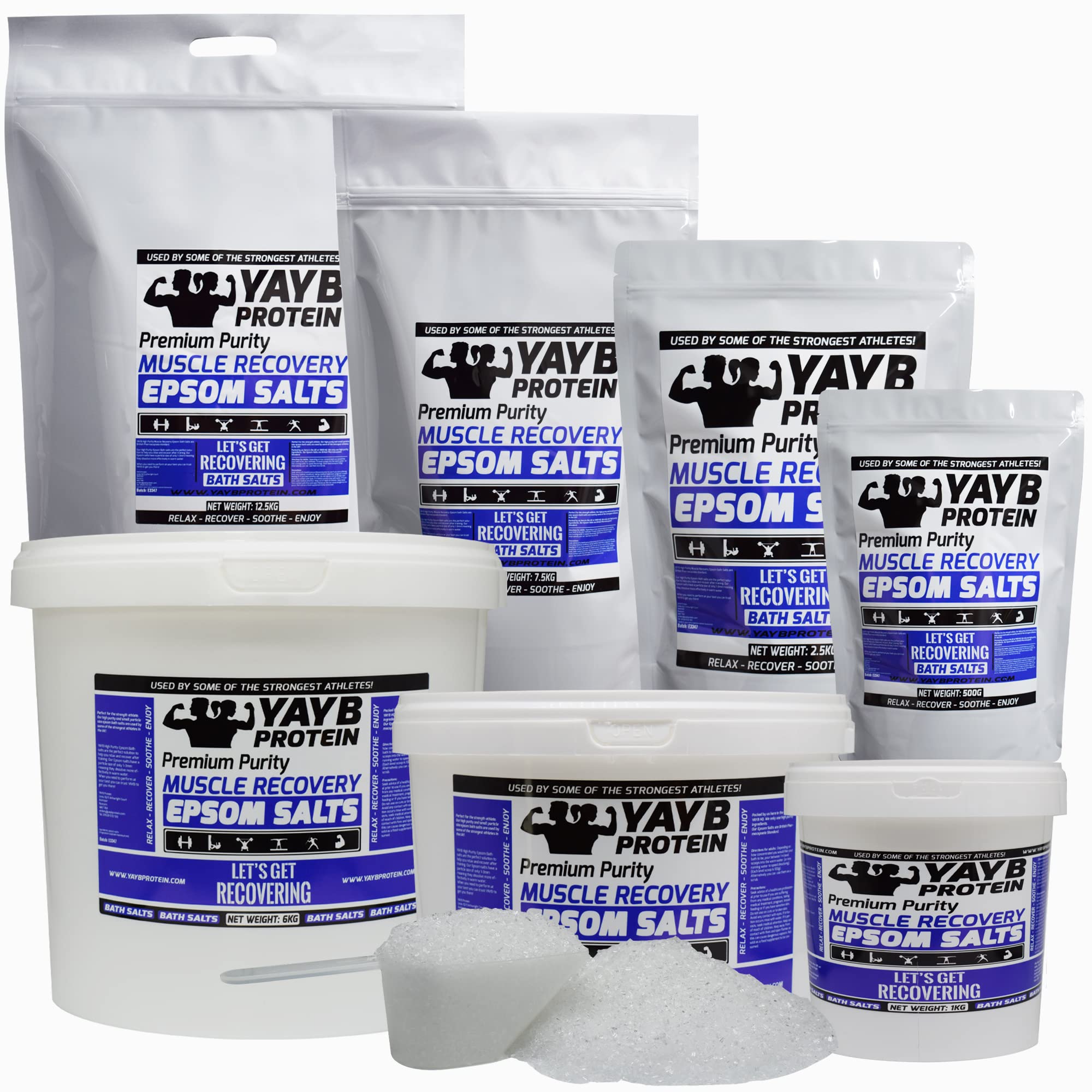 YAYB Premium Pure Epsom Salt for Bath - Magnesium Sulfate Crystals for Relaxation, Muscle Recovery & Detox - 50kg Resealable Bag - Ideal for Spa, Home Bath & Foot Soak