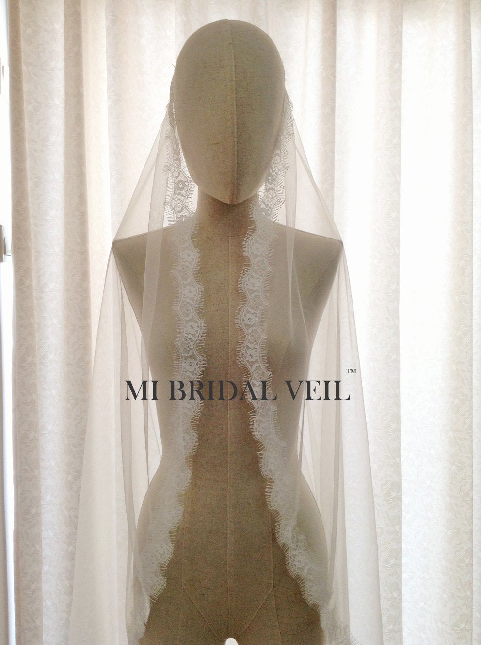 Elegant Cathedral Wedding Veil with Small Eyelash Chantilly Boho Lace - Perfect for Bridal, Boho & Vintage Weddings - Mi Bridal Collection