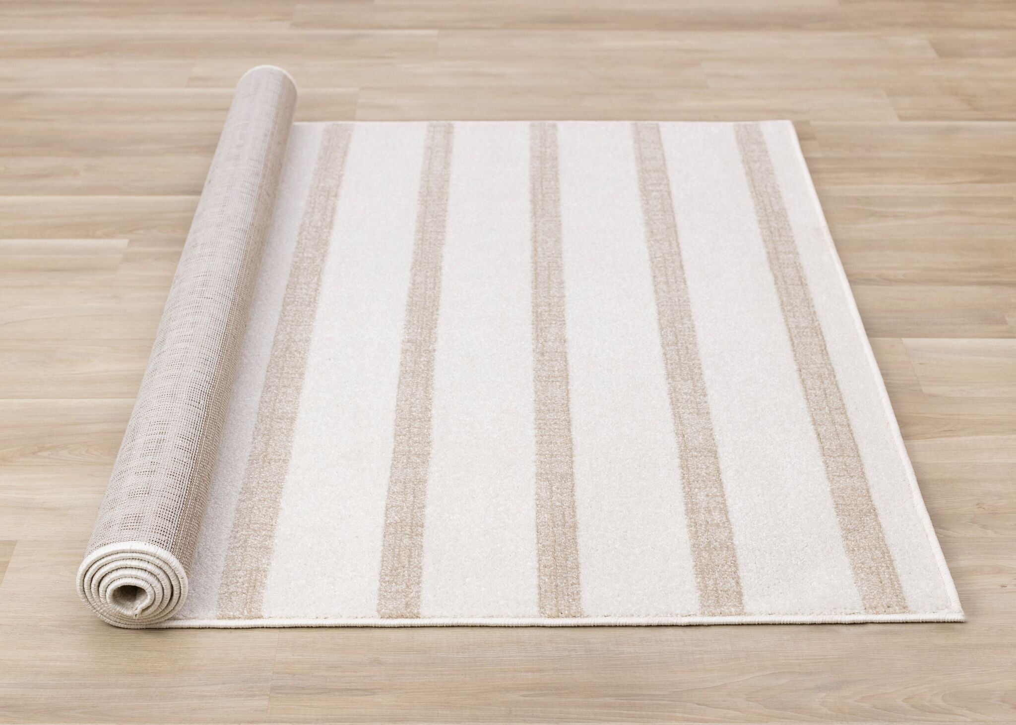 Beachwood Stripes 6'7 x 9'10 Striped Area Rug in Cream - Soft Living Room Carpet for Bedroom Decor, Cozy Home Accent Rug