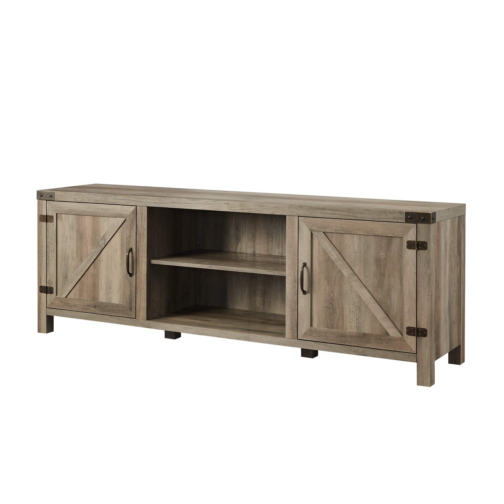 Walker Edison Georgetown Modern Farmhouse Double Barn Door TV Stand for 70-80 Inch TVs, Grey Wash - Perfect for Living Room, Home Theater & Farmhouse Style Decor
