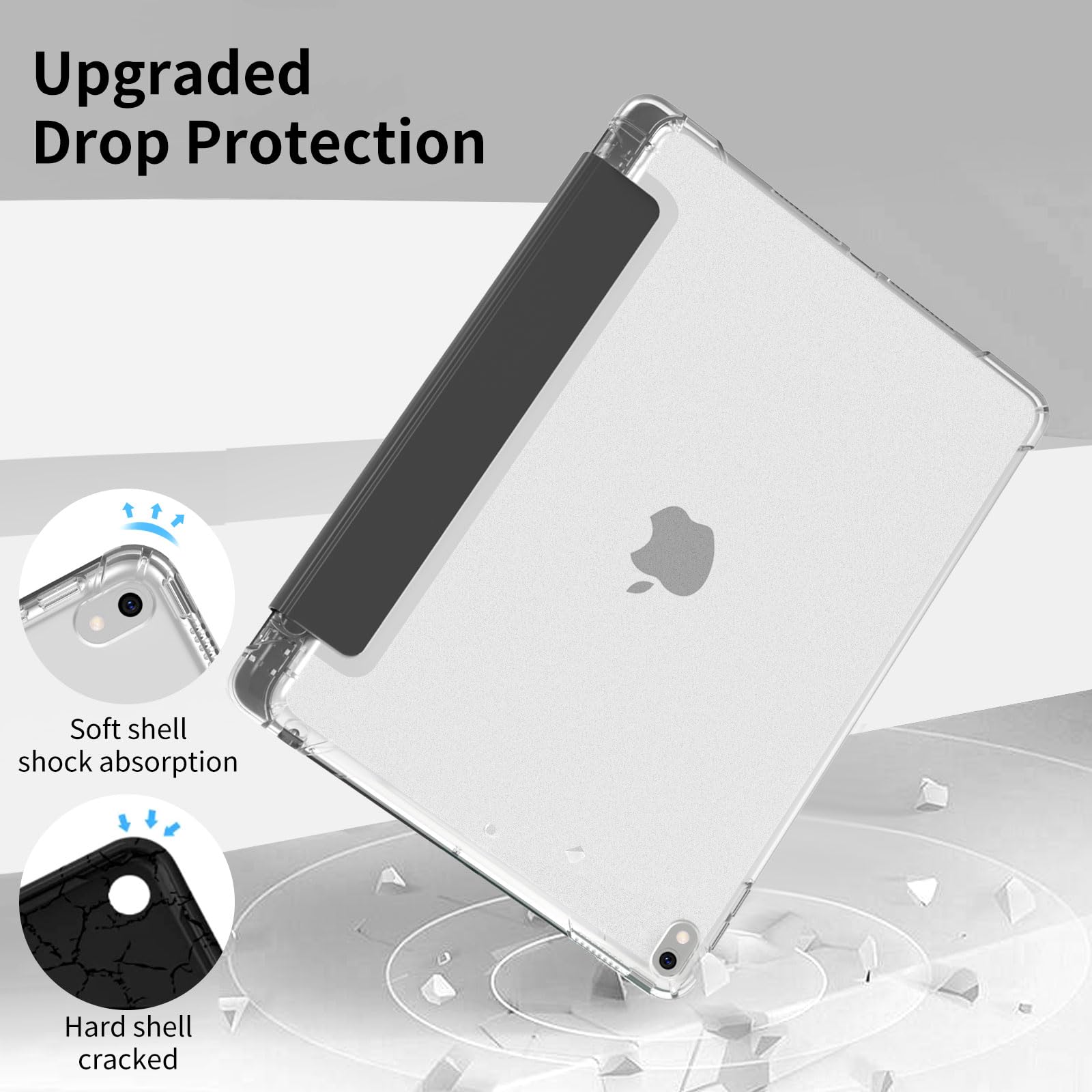 Premium Slim Trifold Smart Case for iPad Air 3rd Gen (2019) & iPad Pro 10.5 (2017) - Frosted Translucent TPU Back Cover with Apple Pencil Holder | Auto Sleep/Wake Feature | Perfect for Work, School & Travel | Black