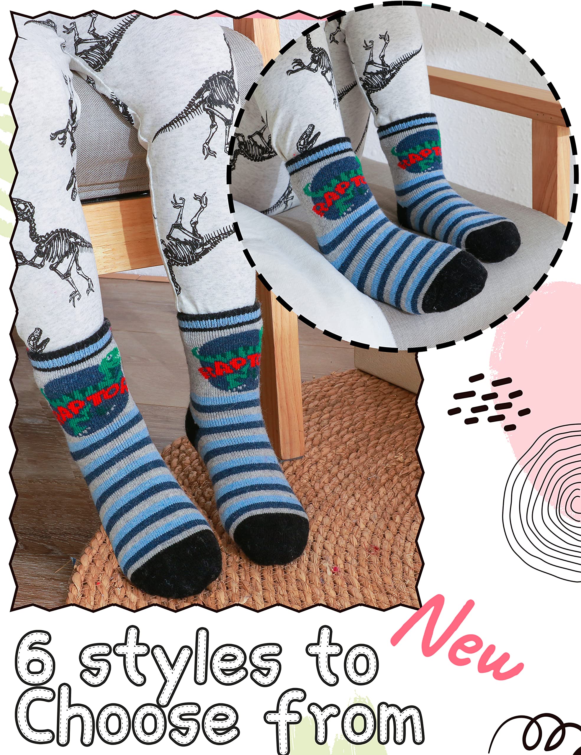 EBMORE Kids Merino Wool Socks for Toddlers - 6 Pairs Warm Thermal Winter Boot Socks for Boys & Girls, Soft & Cozy Hiking Crew Socks - Perfect for Outdoor Adventures, School & Cold Weather
