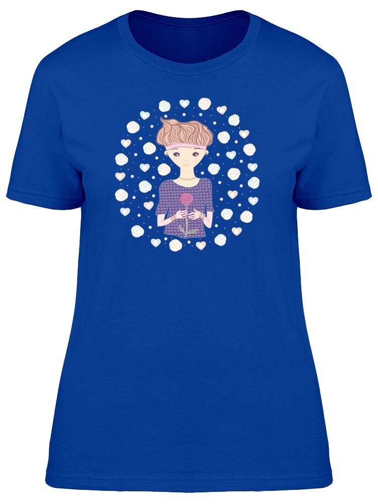 Smartprints Cute Girl with A Rose Graphic T-Shirt for Women - Casual & Trendy Summer Tee for Outings, Dates & Everyday Wear