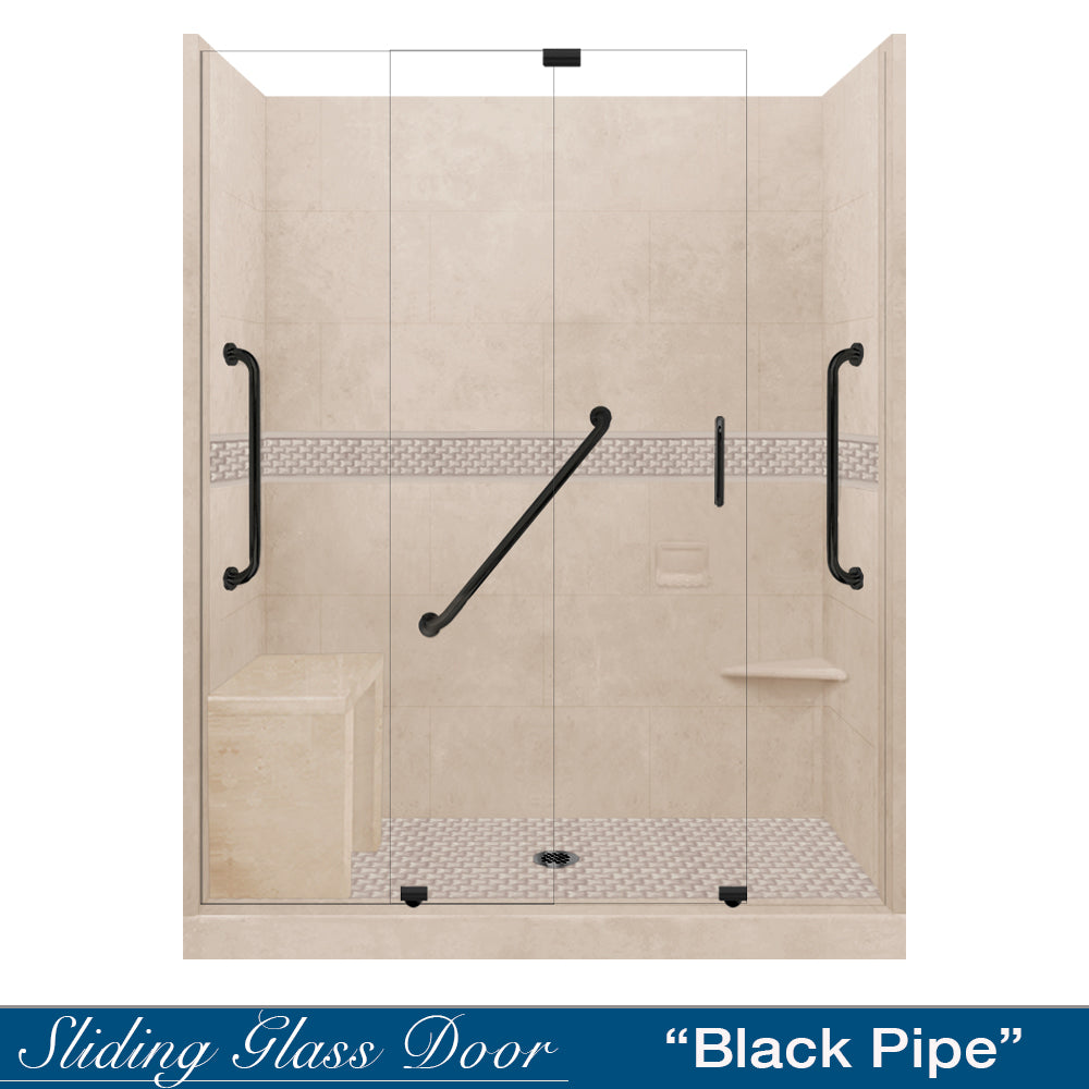 Freedom 60 Alcove Brown Sugar Sistine Stone & Jewel Stone Accent DIY Shower Remodel Kit - Easy Bathroom Upgrade for Home Renovation & Spa-Like Shower Experience