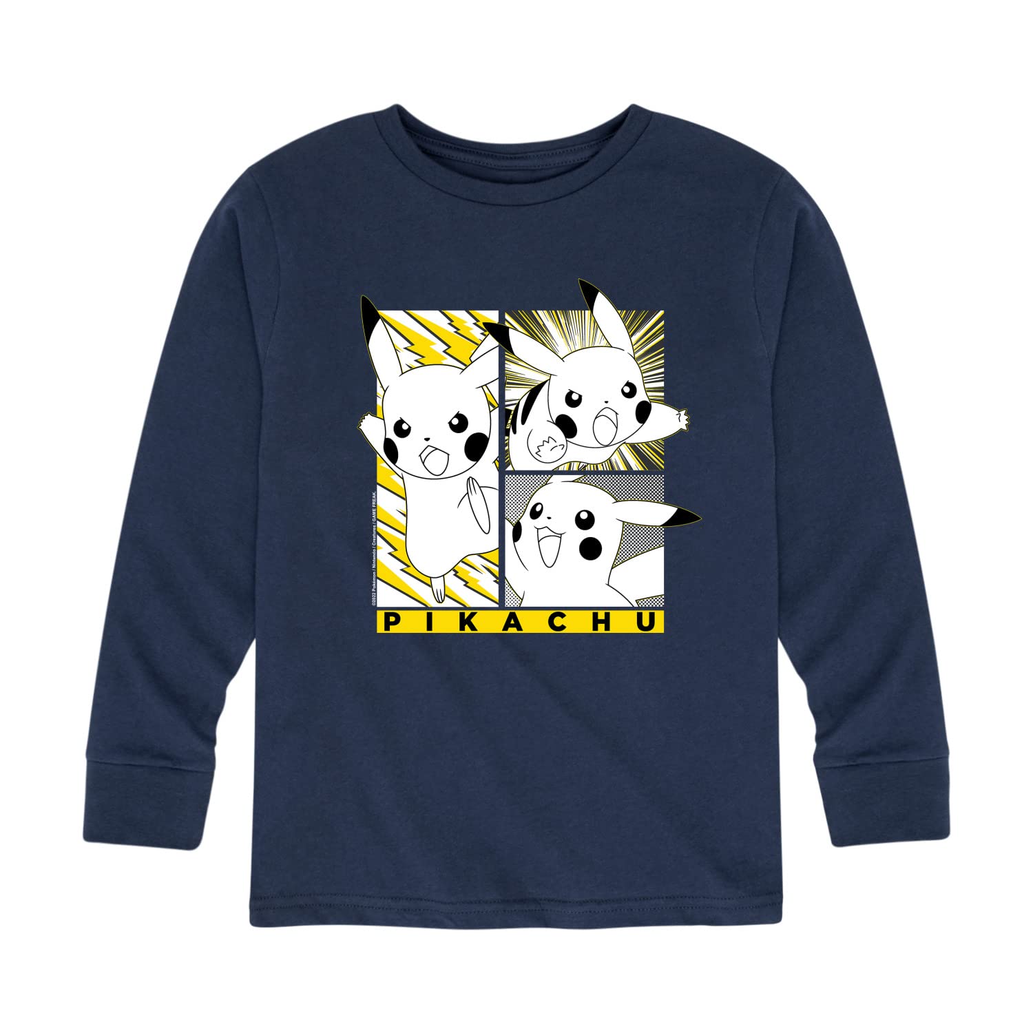 HYBRID APPAREL Pokémon Pikachu Panel Comic Manga Youth Long Sleeve Graphic T-Shirt - Cute Anime Tee for Kids & Teens - Perfect for Cosplay, Birthday Gifts & Casual Wear
