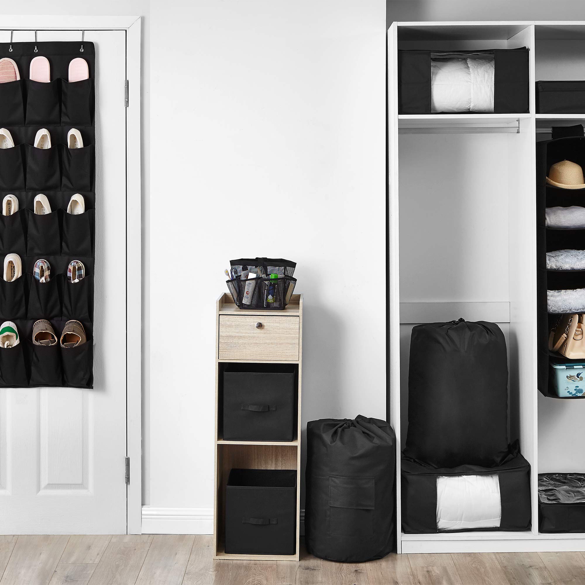 DormCo 11-Piece Complete Organization Set - TUSK® Storage Bins & Drawers for College Dorm Room - Black - Perfect for Closet, Desk & Under-Bed Storage