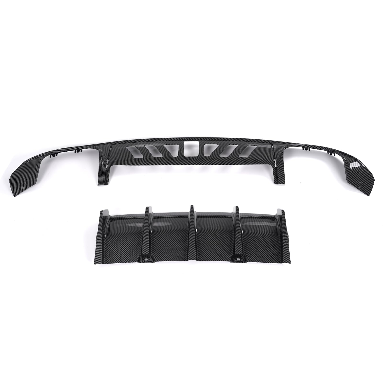 **FREEMOTOR802 Carbon Fiber Rear Bumper Diffuser Lip Shark Fins for 2015-2023 Dodge Charger Quad Exhaust - IKON V1 Style PP Material (2PCS) - Upgrade Your Ride with Sporty Look**    *(Perfect for car enthusiasts looking to enhance their Dodge Charger's rear styling with a sleek, aggressive carbon fiber design.)*