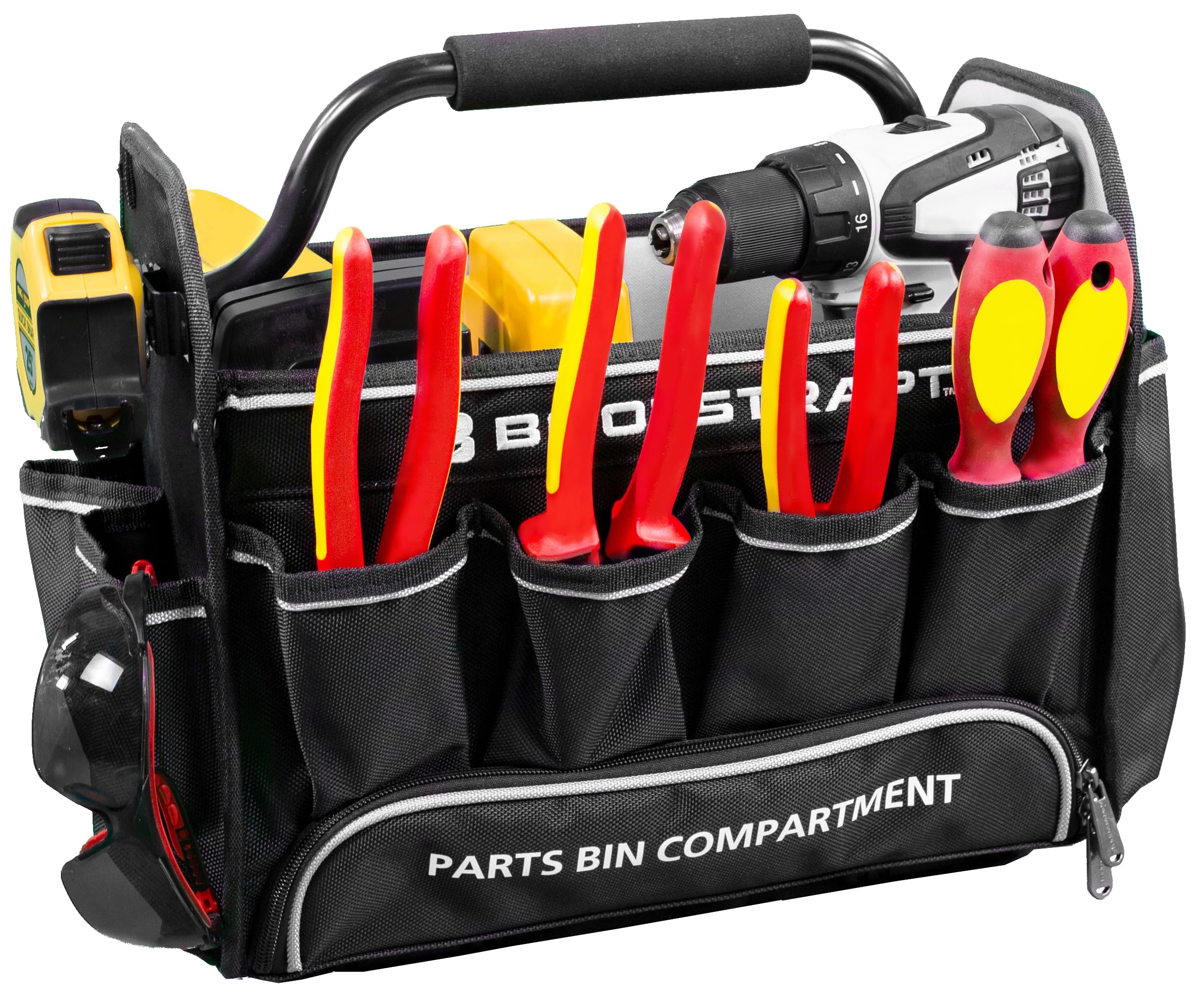 15 Inch Contractor's Tote Bag with Built-in Parts Organizer - Heavy Duty Tool Storage for Construction, Plumbing & Electrical Work On-Site