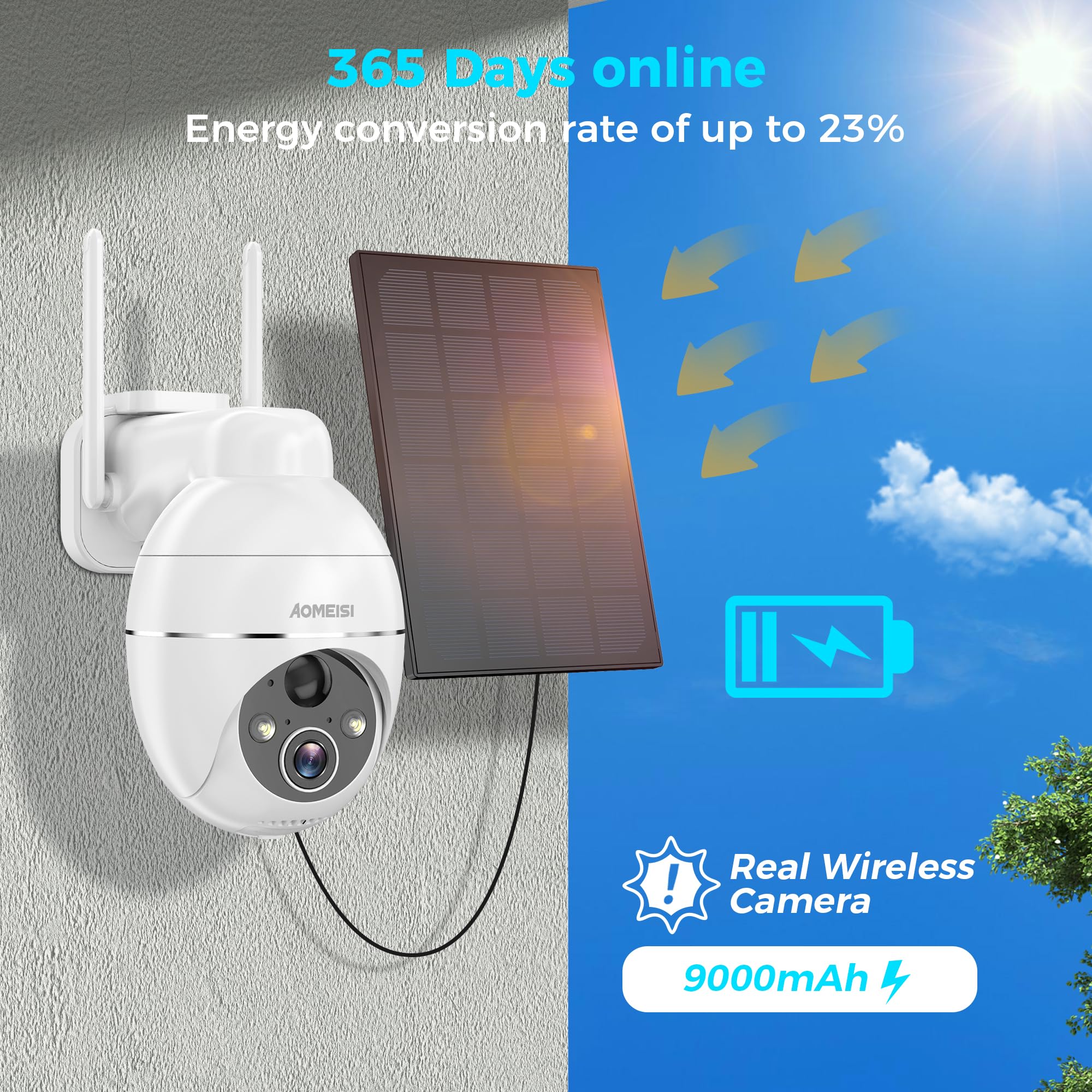 G2 Solar Security Camera Outdoor - 360° Pan/Tilt View, 2-Way Audio, Motion Detection, Alexa/Google Home Compatible - Weatherproof Wireless Surveillance for Home & Business Security - Perfect for Backyard, Garage & Property Monitoring