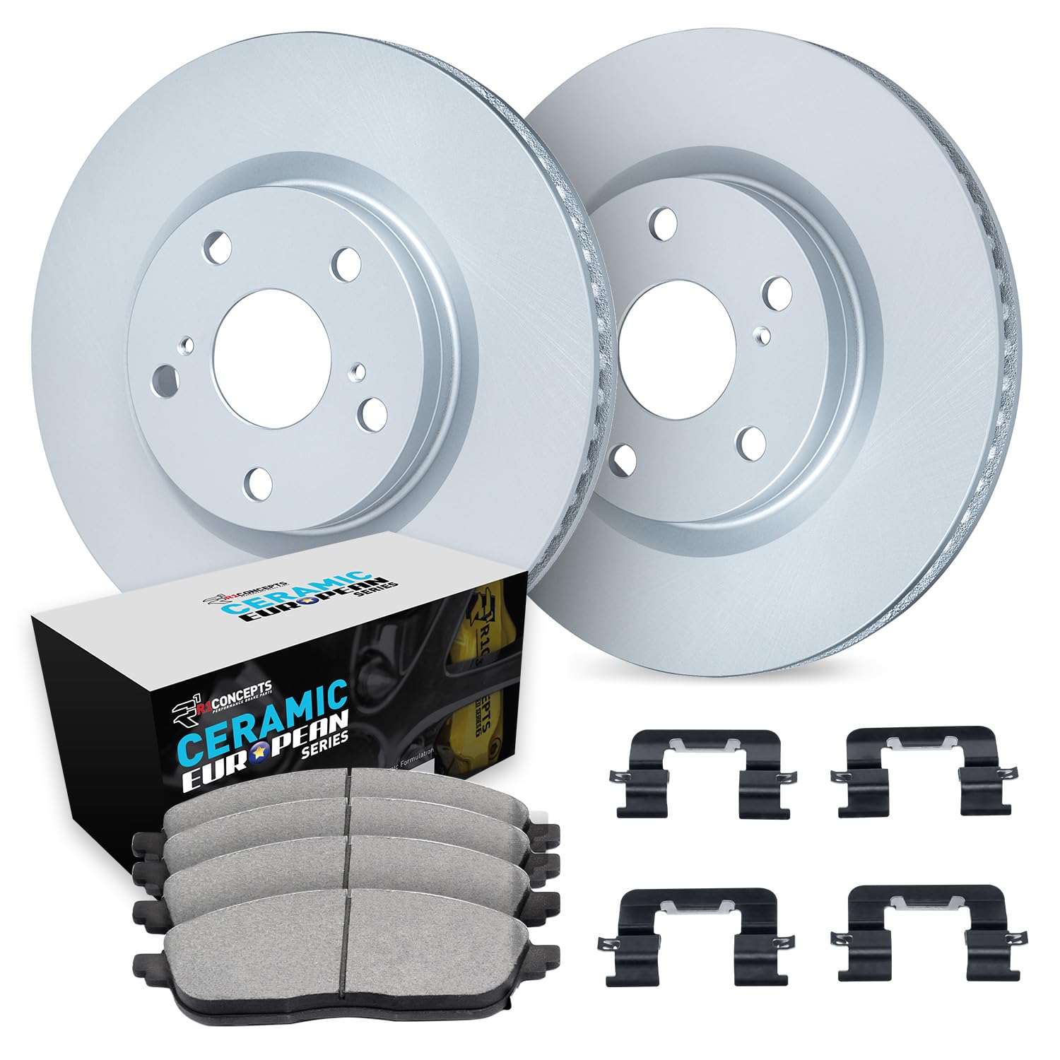 R1 Concepts Premium Front Brake Kit - Ceramic Brake Pads & Rotors with Hardware | Fits 1999-2010 Saab 44807, 44809 | Perfect for Daily Commuting & Performance Driving