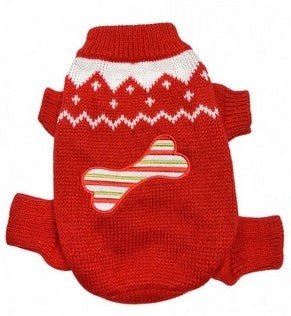 Festive Candy Cane Bone Christmas Sweater Bodysuit - Cute Holiday Outfit for Pets, Perfect for Christmas Photos & Party Celebrations