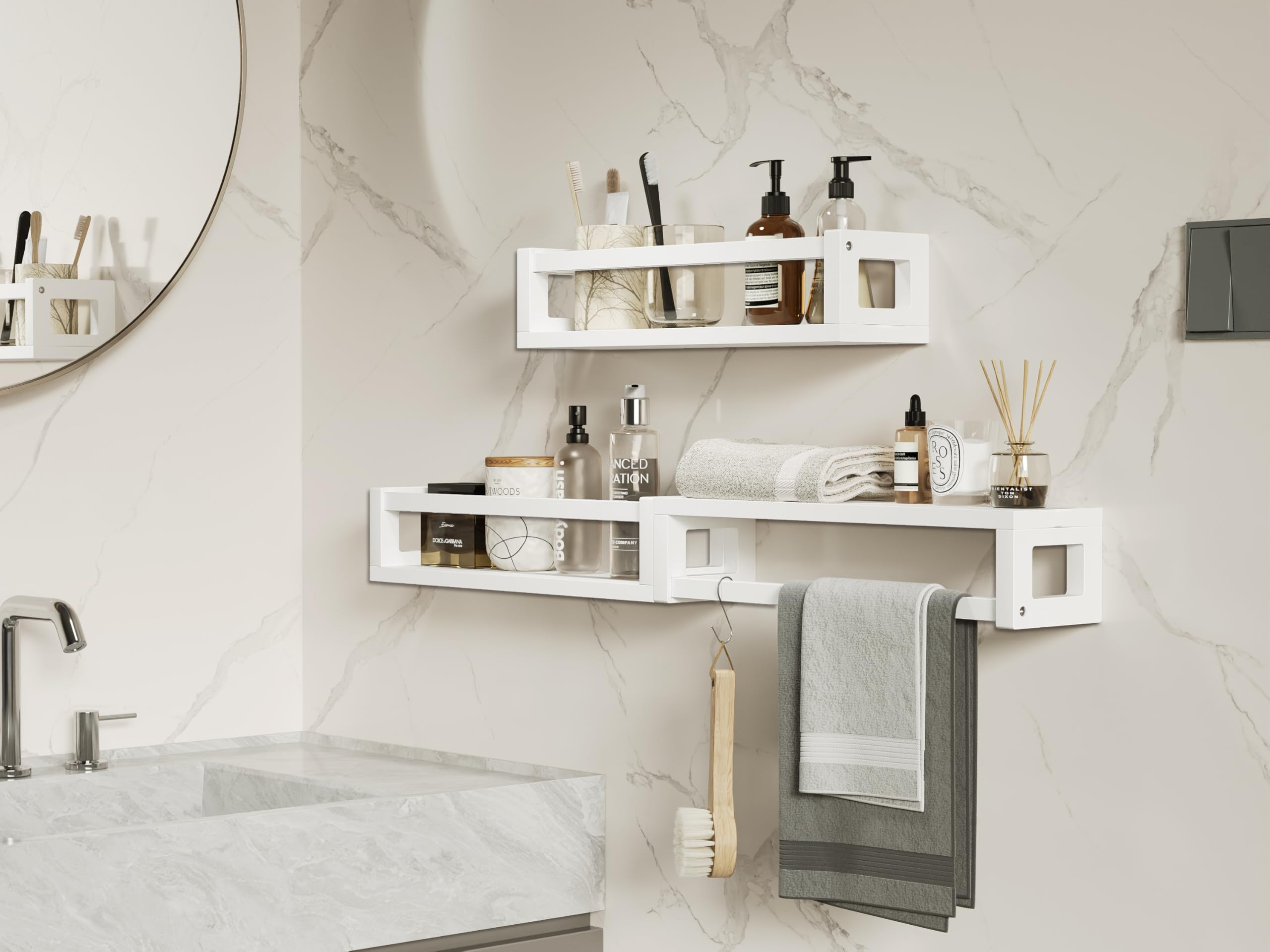 Upgraded Thick Floating Shelves - Multi-Purpose Wall-Mounted Bookshelves for Kids Room & Nursery, Perfect for Books, Toys, Spice Rack & Home Decor - White | Space-Saving Storage Solution for Bedroom, Living Room & Kitchen Organization