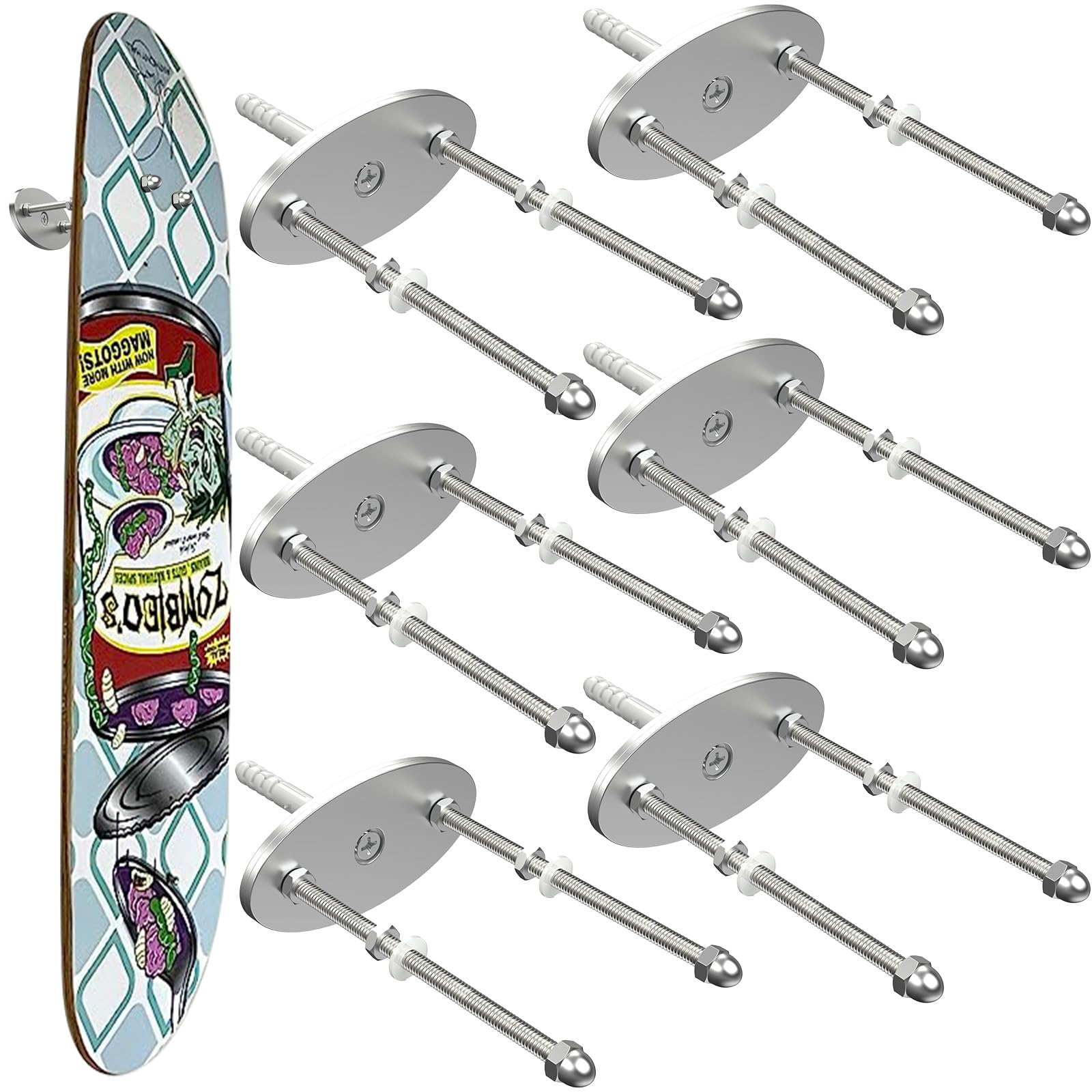Linone 6-Pack Aluminum Skateboard Wall Mount Hangers - Horizontal & Vertical Display Racks for Skateboard Storage | Heavy Duty & Easy Installation | Perfect for Bedroom, Garage & Skate Shop Organization