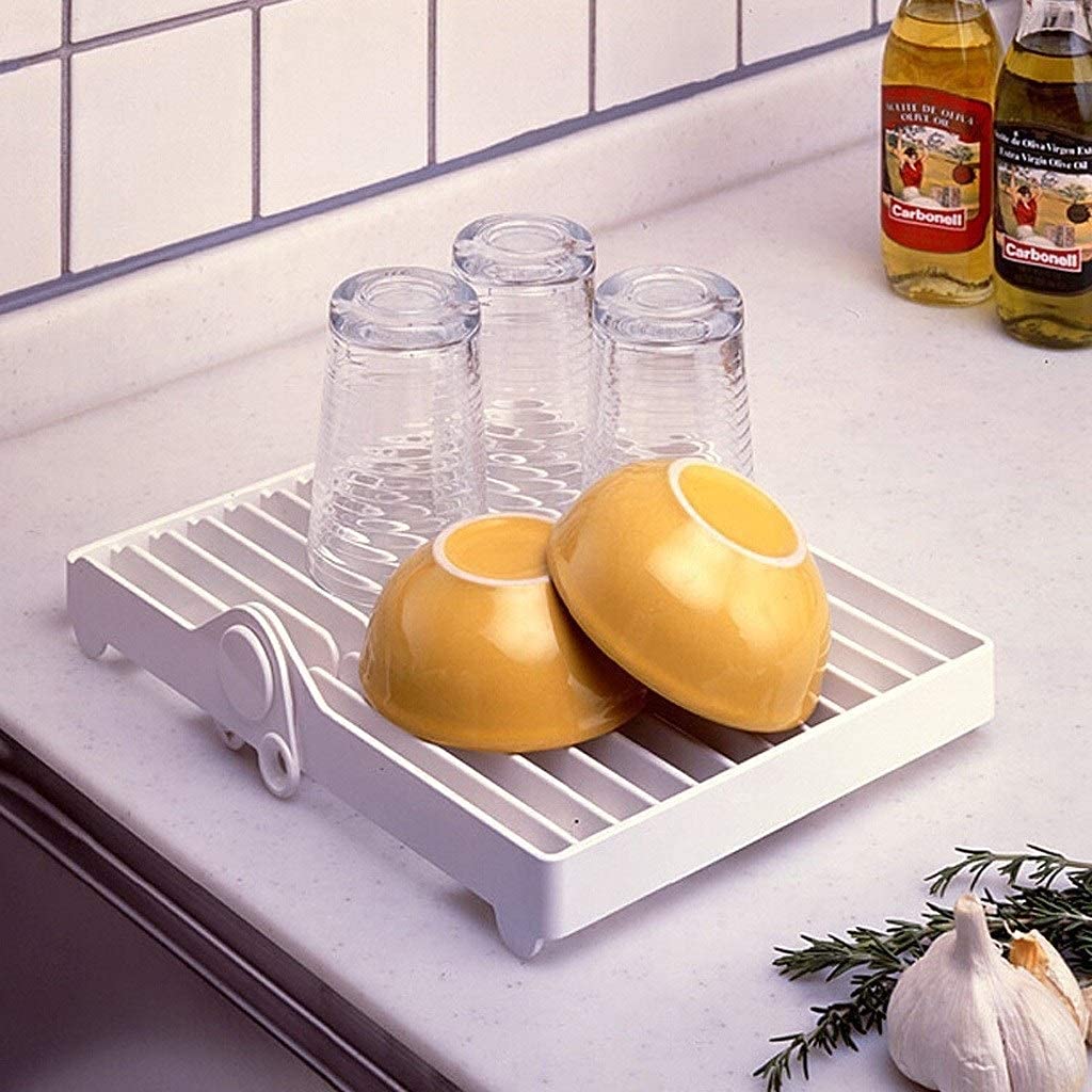 Foldable Collapsible Dish Drying Rack with Utensil Holder - Space Saving Plate Drainer for Kitchen Countertop - Perfect for Small Apartments, Camping & Dish Organization