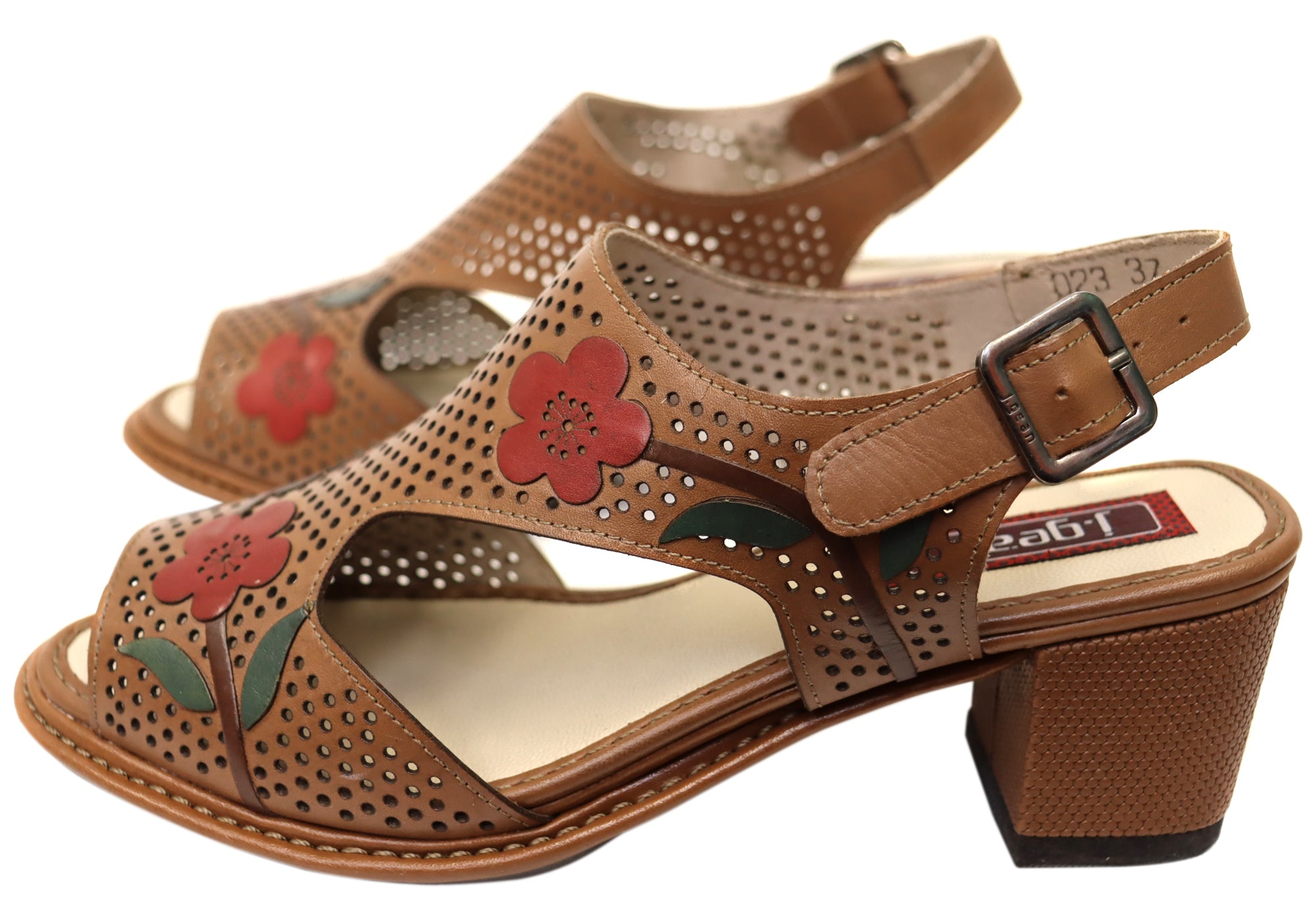 J Gean Simone Women's Comfortable Leather Heels Sandals - Made in Brazil - Perfect for Office, Party & Wedding Occasions
