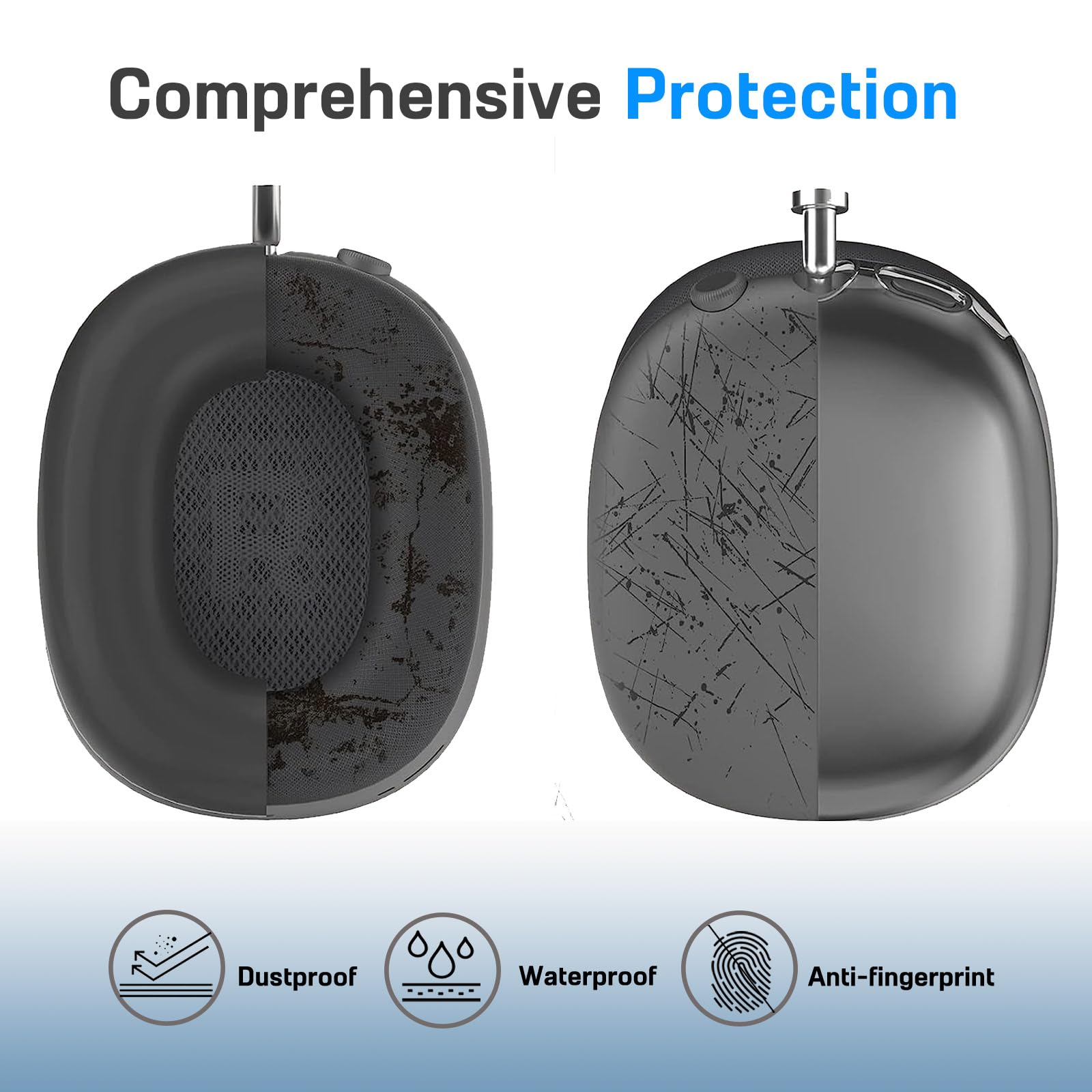 LOHASIC Clear Soft Anti-Scratch AirPods Max Case Cover - Slim Protective Ear Cup Protector for Headphones (Black Clear) | Travel, Gym & Daily Use Accessory