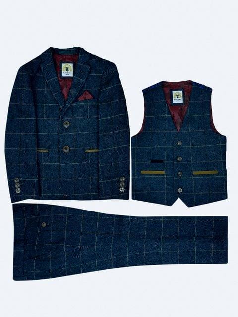 Marc Darcy Boys' Eton 3-Piece Navy Tweed Suit - Formal Wear for Weddings, School Events & Special Occasions