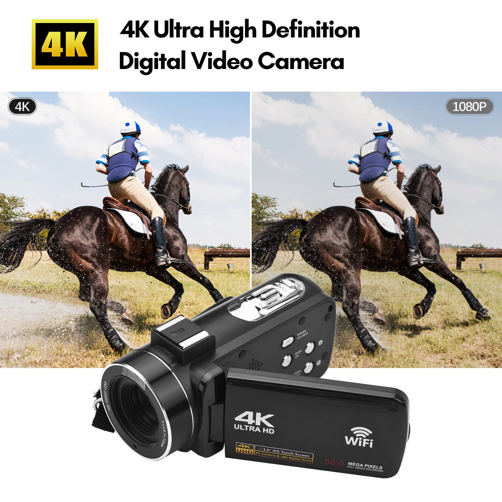 Andoer 4K WiFi Digital Camcorder with 56MP, 18X Zoom, 3