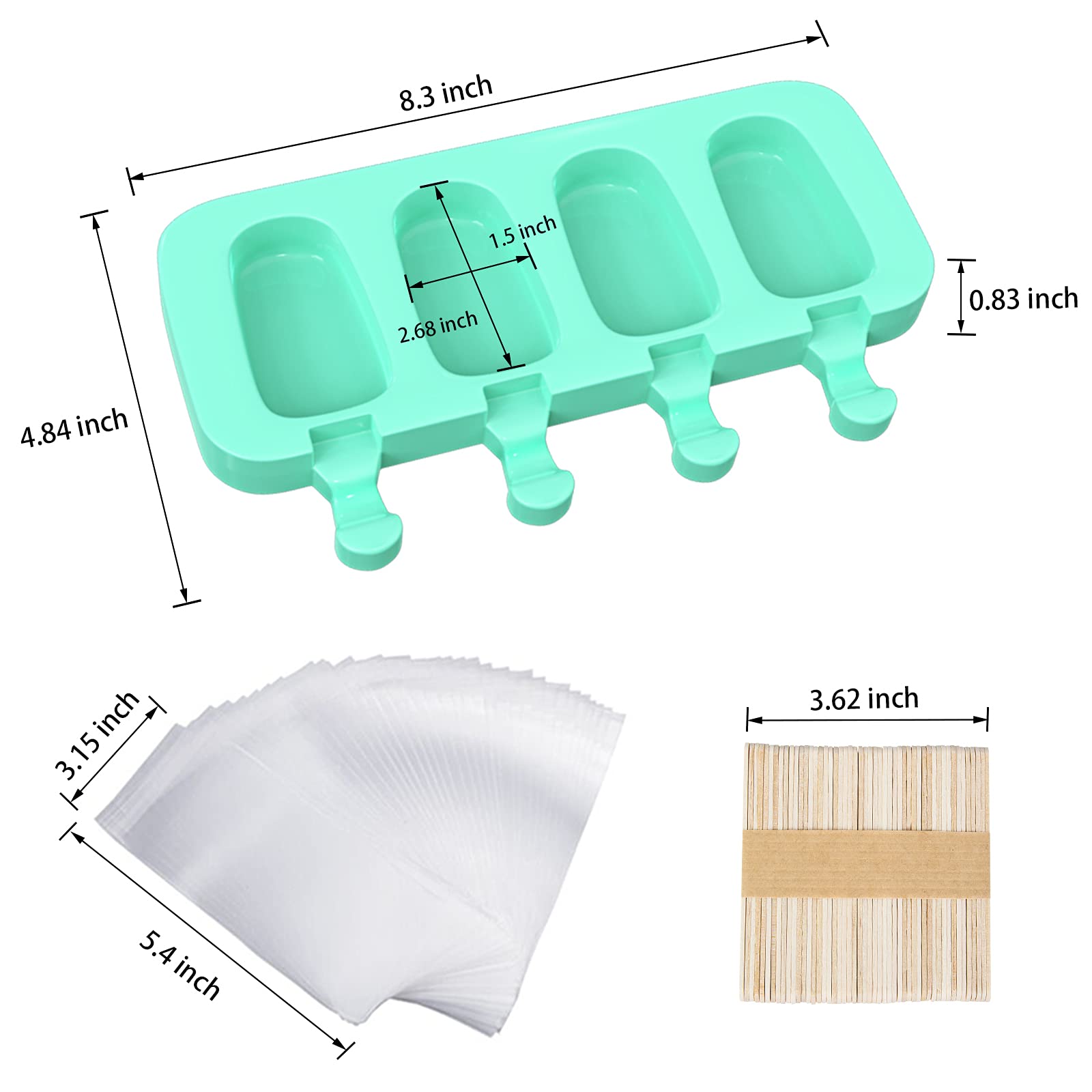 Ozera 2-Pack Reusable Silicone Popsicle Molds for Homemade Ice Cream, Cake Pops & Creamsicles - Includes 50 Wooden Sticks & 50 Popsicle Bags - Perfect for Summer Treats, Kids Snacks & Party Desserts