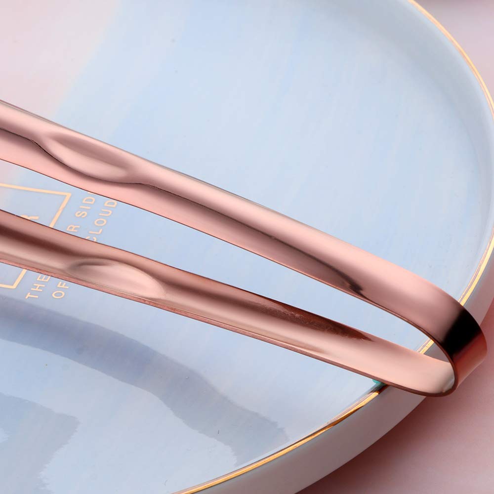 9 Inch Rose Gold Stainless Steel Serving Tongs - Set of 2 - Elegant BBQ, Salad, Buffet & Party Serving Utensils for Hosting & Entertaining