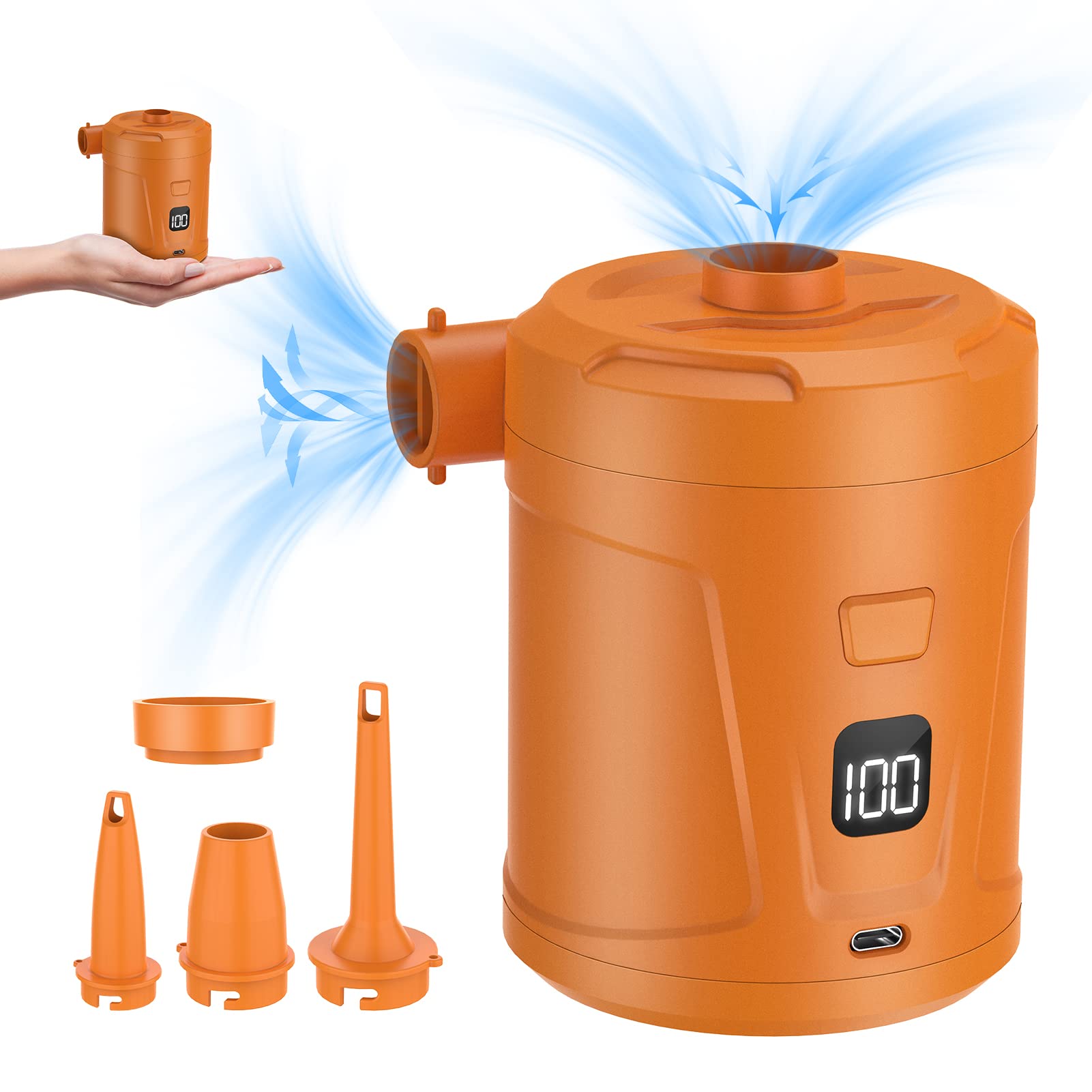 Best Electric Air Pump for Inflatables - 5200mAh Portable Air Mattress Pump with 4 Nozzles & LED Display - Fast Inflator/Deflator for Pool Floats, Paddle Boats, Camping Gear, Swimming Rings - Perfect for Beach, Travel and Outdoor Adventures