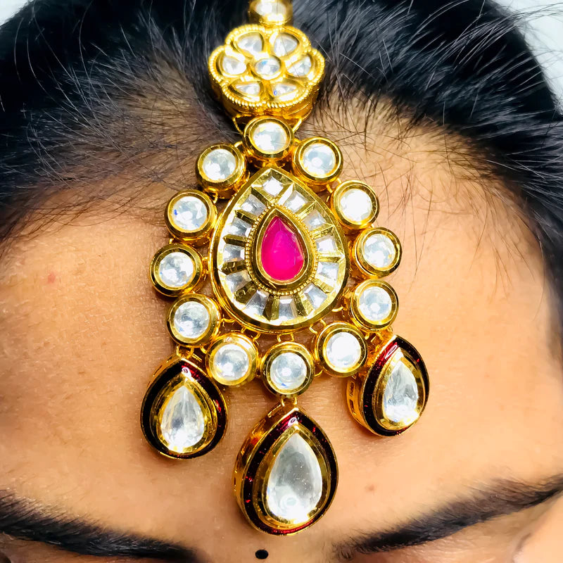 Elegant Designer Gold Plated Royal Kundan Bridal Jewelry Set - Necklace, Earrings & Mangtikka for Weddings, Parties & Special Occasions