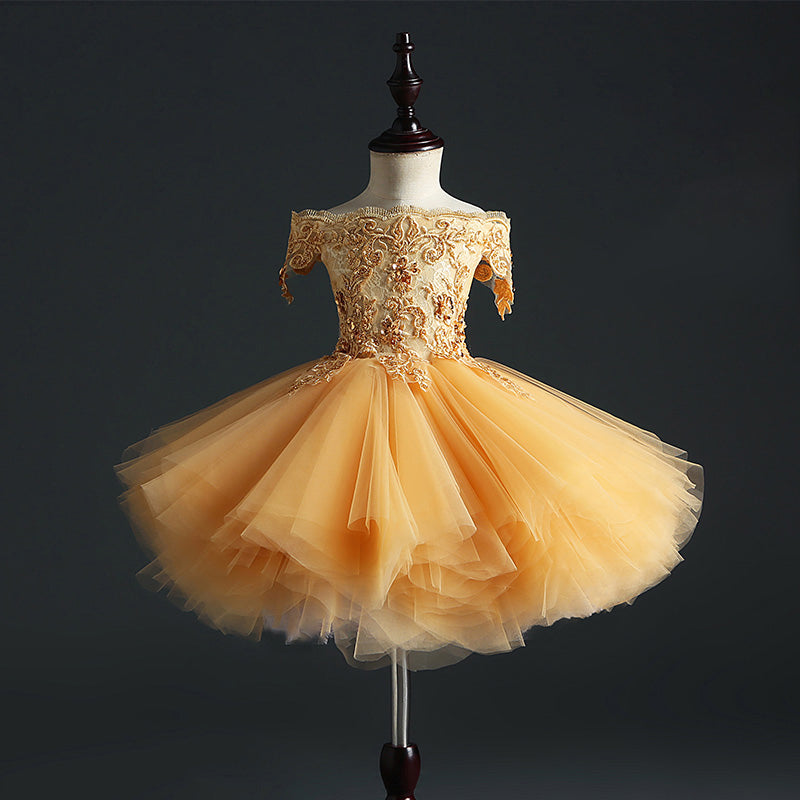 Elegant A-Line Floor-Length Off-Shoulder Flower Girl Dress for Weddings, Pageants & Special Occasions - Perfect for Bridesmaids, Flower Girls & Formal Events