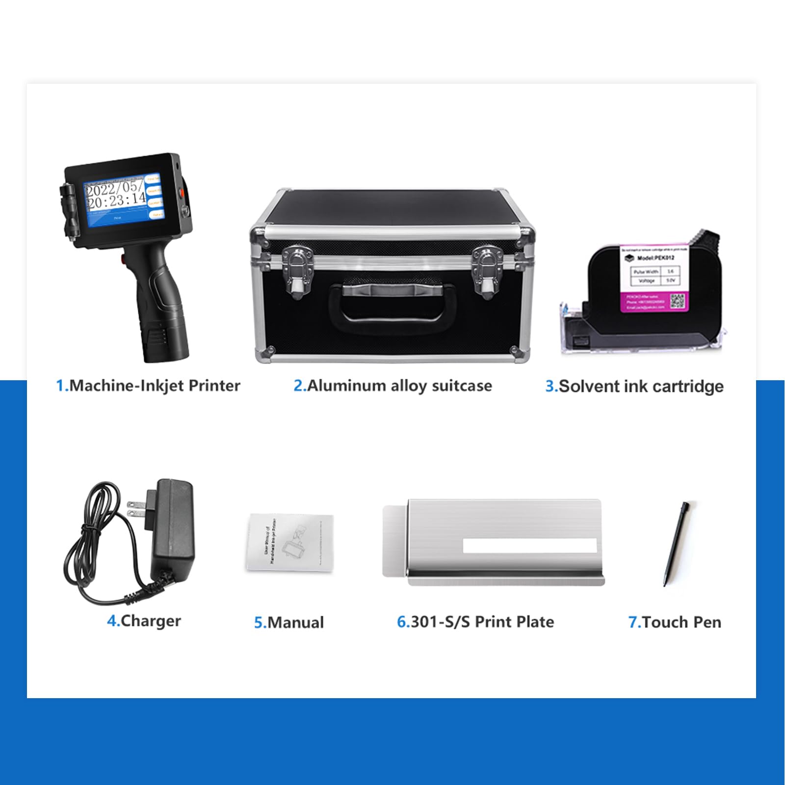 PEKOKO LB100 Smart Portable Handheld Inkjet Printer - Date/Batch Coding Machine for Wood, Acrylic, Metal & More | Touch Screen Adhesive Label Printer for Bottles, Cartons, Glass & Plastic | Ideal for Packaging, Inventory & Product Labeling