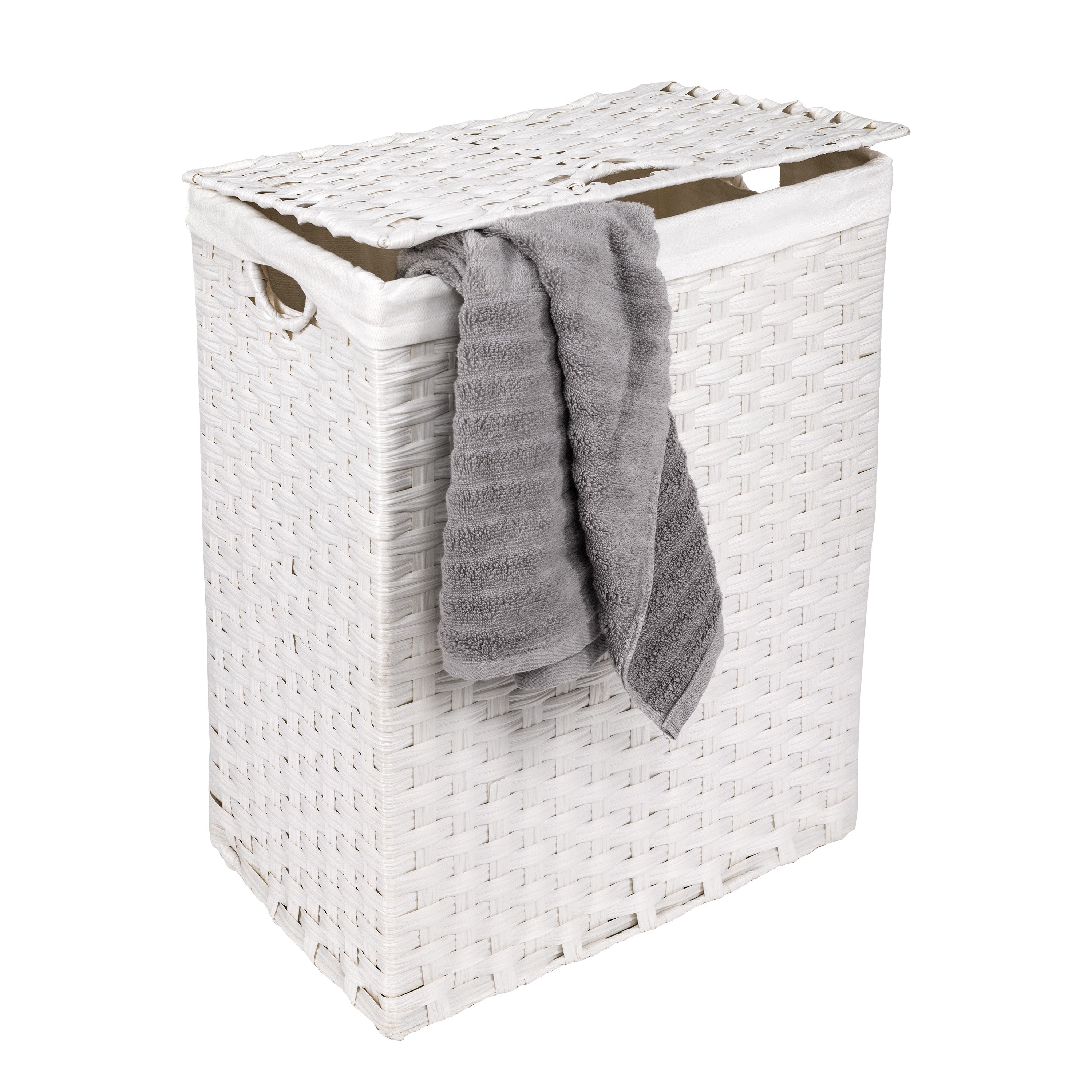 Handwoven White Lidded Laundry Hamper - Breathable Fabric Storage Basket for Clothes, Towels & Bedding - Perfect for Bedroom, Bathroom & Laundry Room Organization