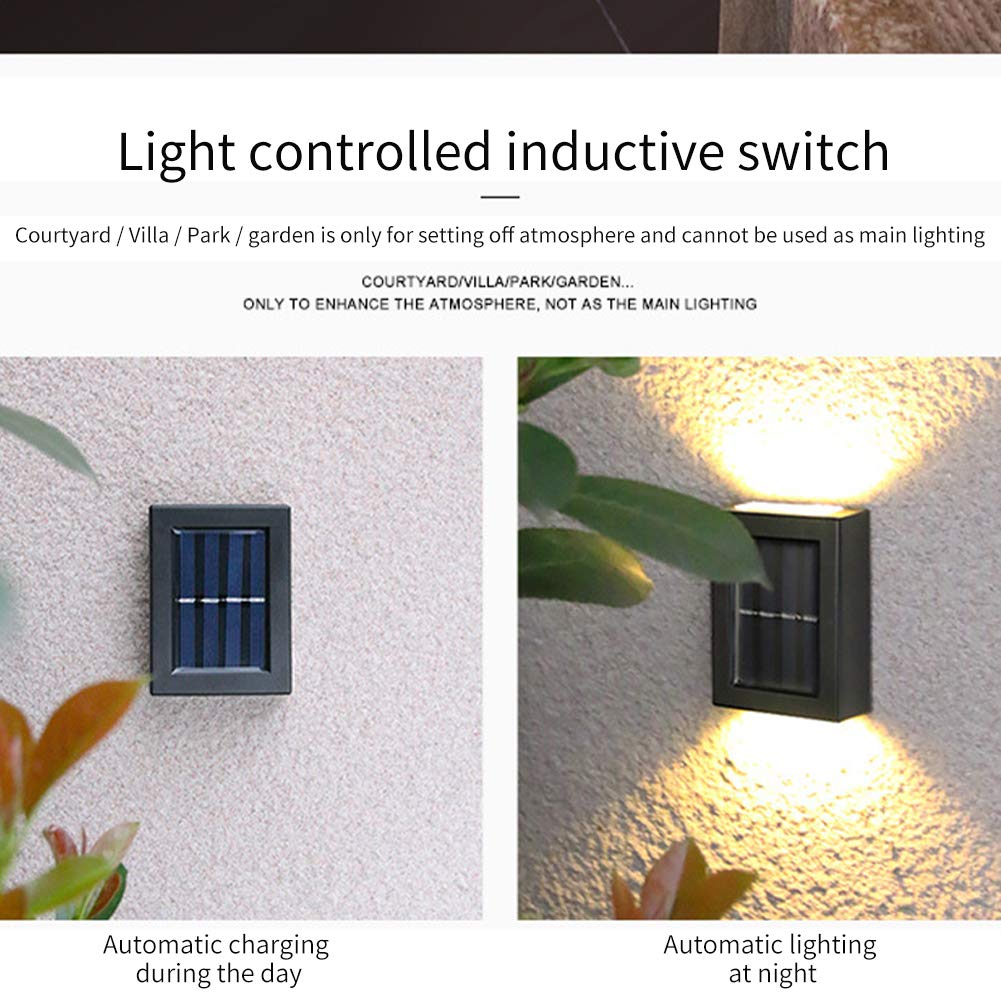 CALIDAKA 2 Pack LED Solar Wall Lights - Waterproof IP65 Outdoor Security Lighting, Up & Down Solar Fence Lights for Garden, Porch, Pathway (Warm White) | Perfect for Home Exterior, Backyard & Landscape Illumination
