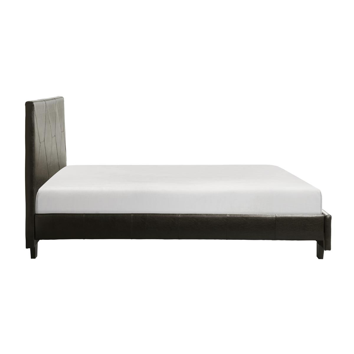 Brown Diamond Stitched Faux Leather Queen Size Platform Bed with Solid Wood Frame - Perfect for Modern Bedroom Decor & Small Space Living