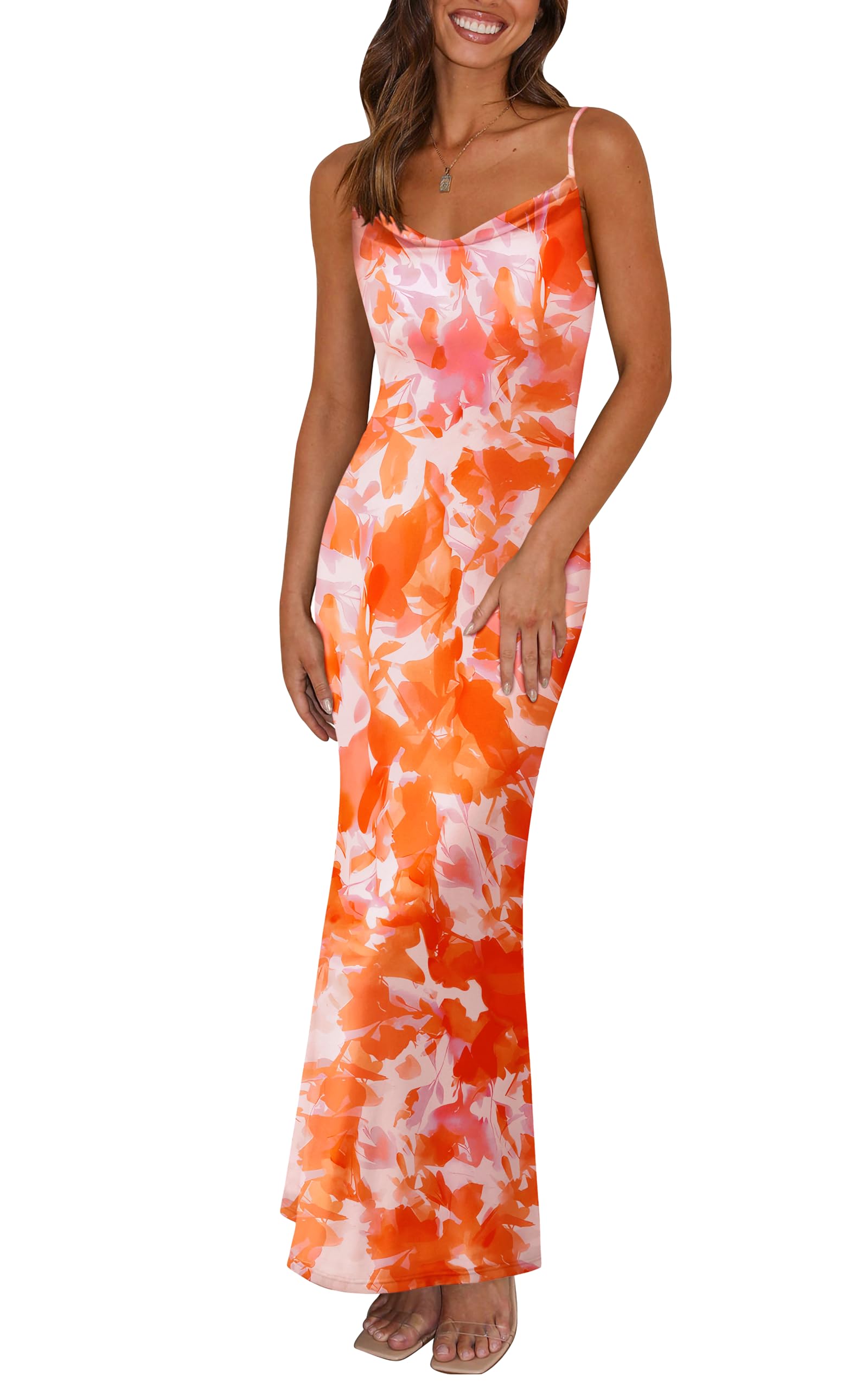 PRETTYGARDEN Women's Floral Spaghetti Strap Maxi Dress - Sexy Backless Bodycon Summer Dress with Stretch Fabric | Perfect for Beach Vacations, Date Nights & Summer Parties