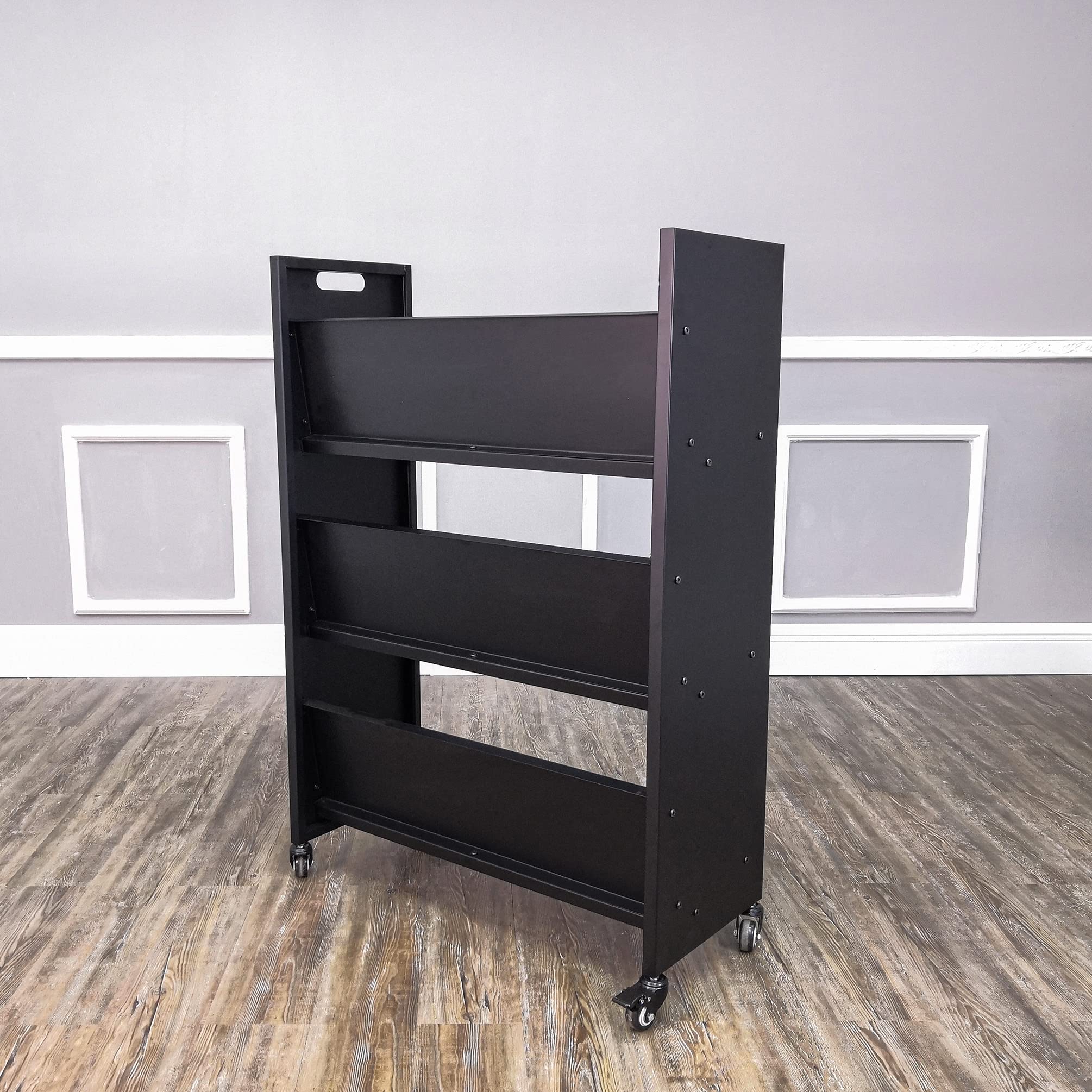 FixtureDisplays® Heavy Duty Metal Rolling Book Cart with Wheels - Library Book Truck, Mobile Book Trolley for School, Office & Home Organization - Pew Cart 11241-L-NEW