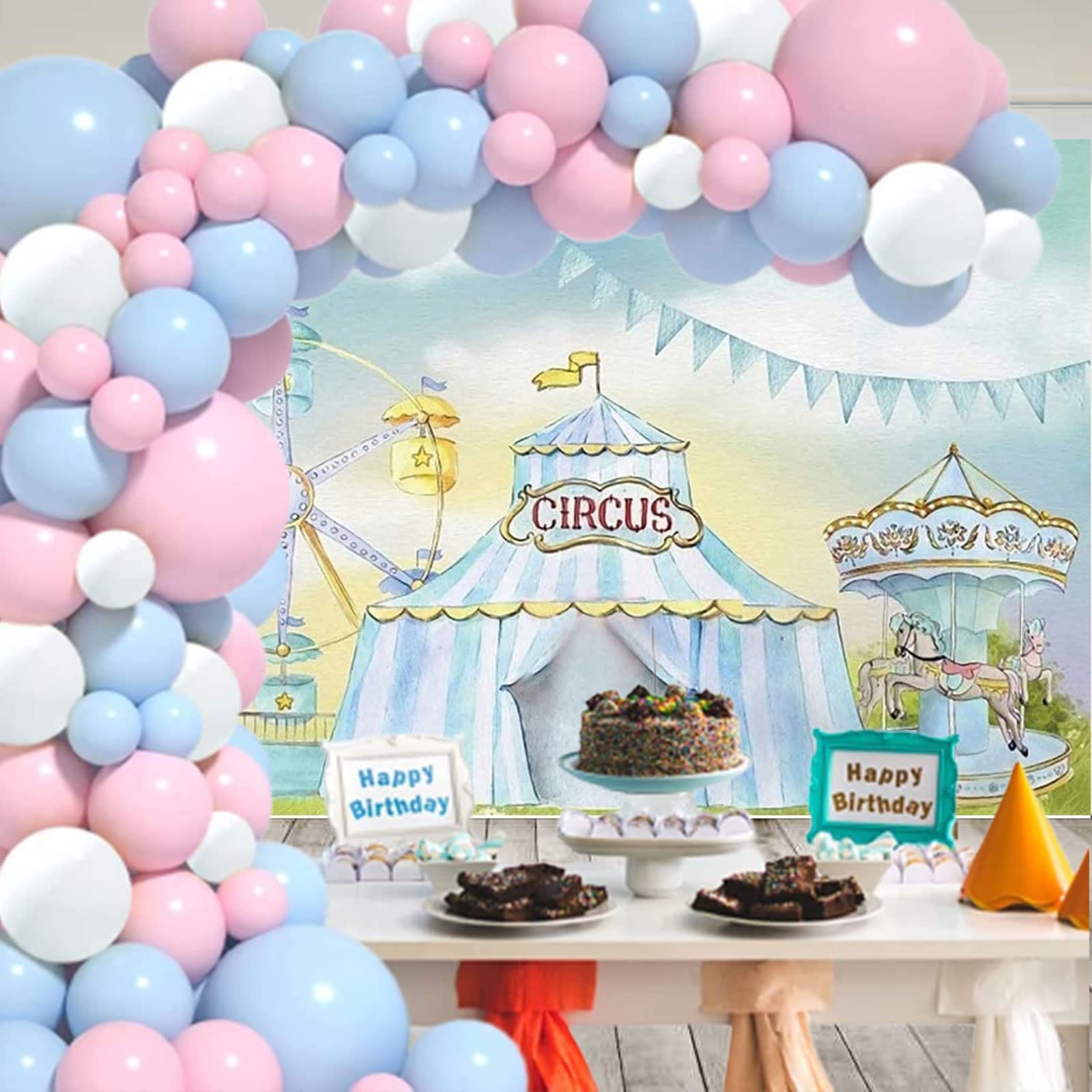 Yeele 6x4ft Light Blue Circus Carnival Backdrop for Photography - Perfect for Baby Showers, Newborn Photos, Carousel & Ferris Wheel Themed Parties, Kids Birthday Photoshoots and Circus Tent Decorations