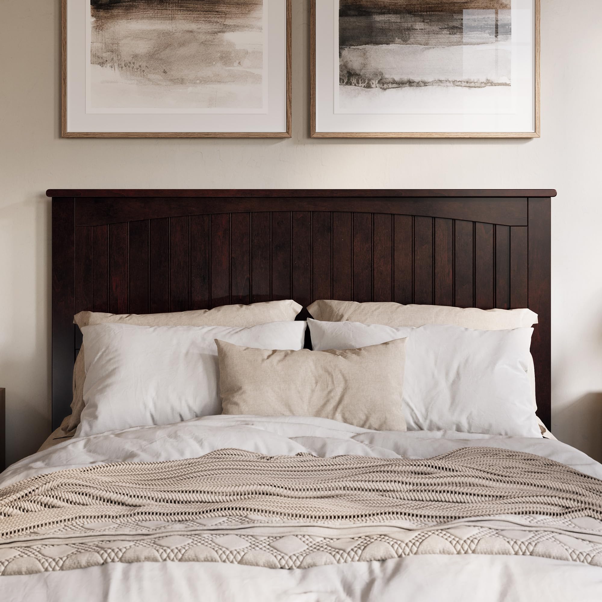 AFI Nantucket Queen Solid Wood Panel Headboard with USB Charging Ports - Espresso Brown Bed Frame for Master Bedroom & Guest Room Decor