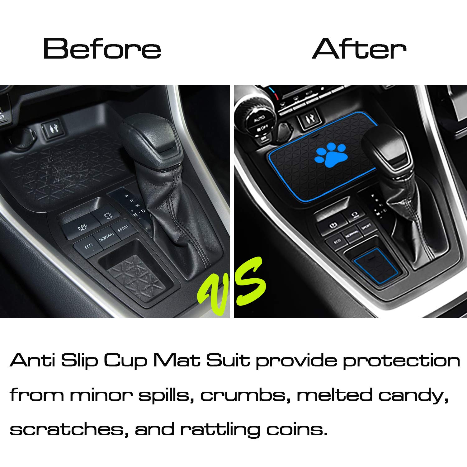 Premium Custom Interior Accessories for Toyota RAV4 2019-2021 - 14pc Anti-Dust Cup Holder Inserts, Door Pocket Liners & Console Mats (Blue Trim) - Perfect for Car Organization & Interior Protection