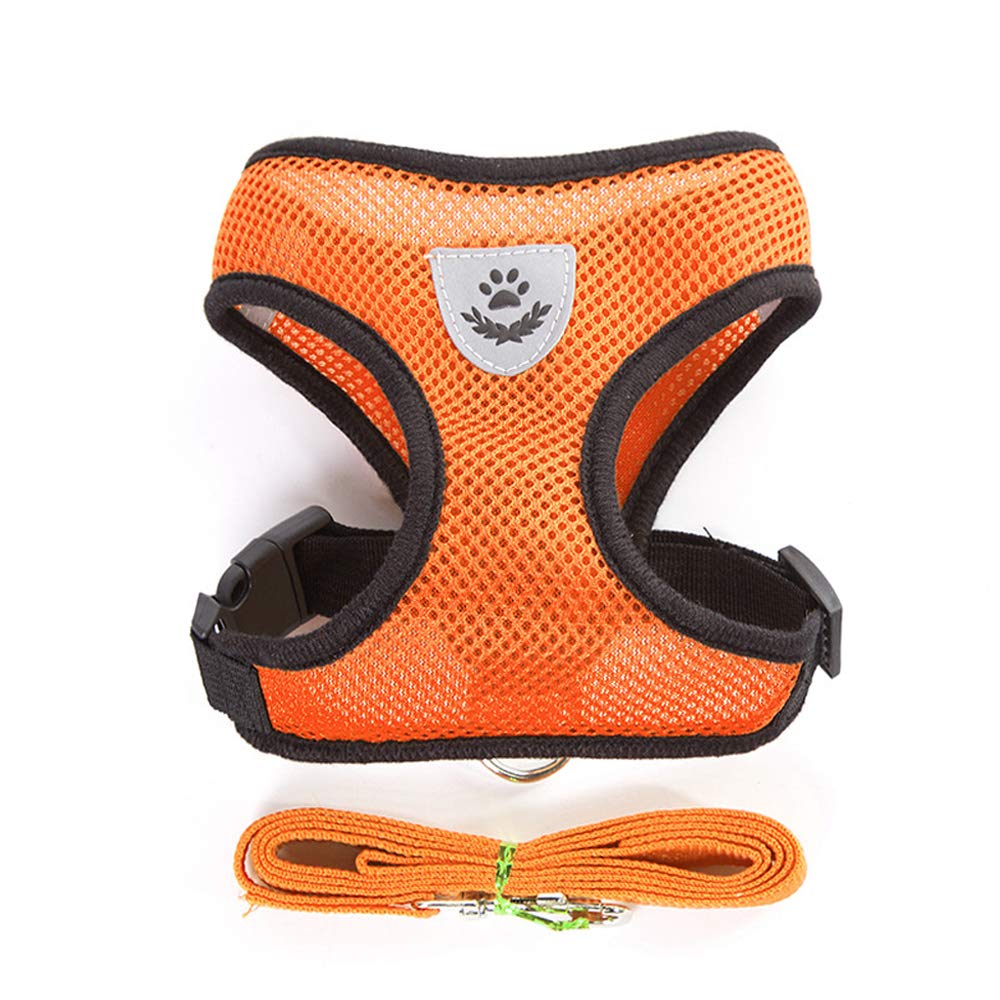 **Soft Mesh Dog Harness Vest for Small Dogs - Adjustable Reflective Padded Vest with Leash (Orange) - Perfect for Night Walks & Outdoor Adventures**