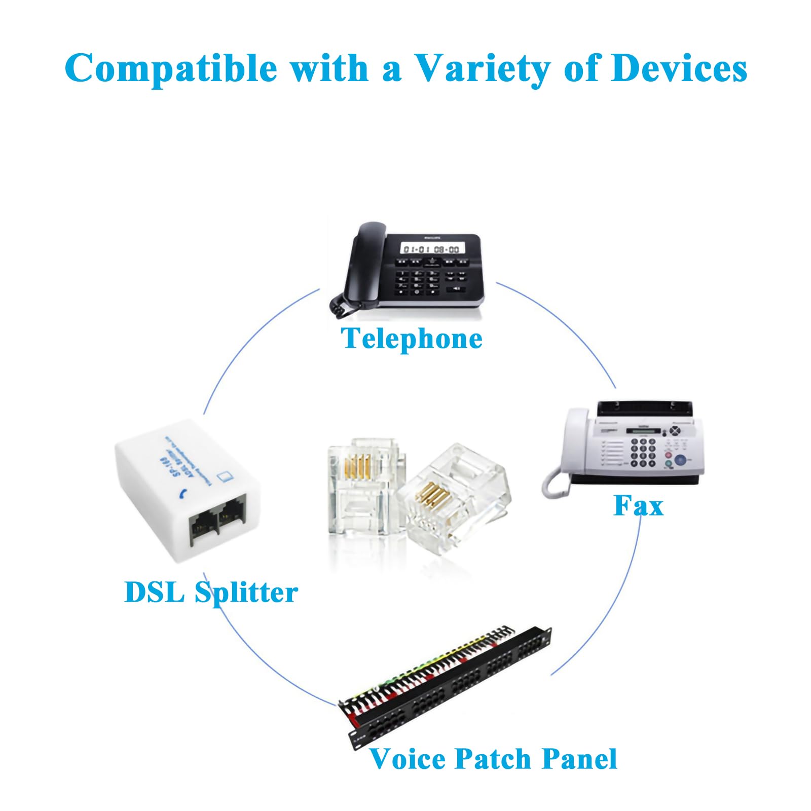 JODROAD 50Pack RJ9/RJ10 4P4C Telephone Modular Plugs - Phone Line Connectors for Cord Replacement & Repair | Compatible with Handsets, Headsets, Office Phones & Landline Systems
