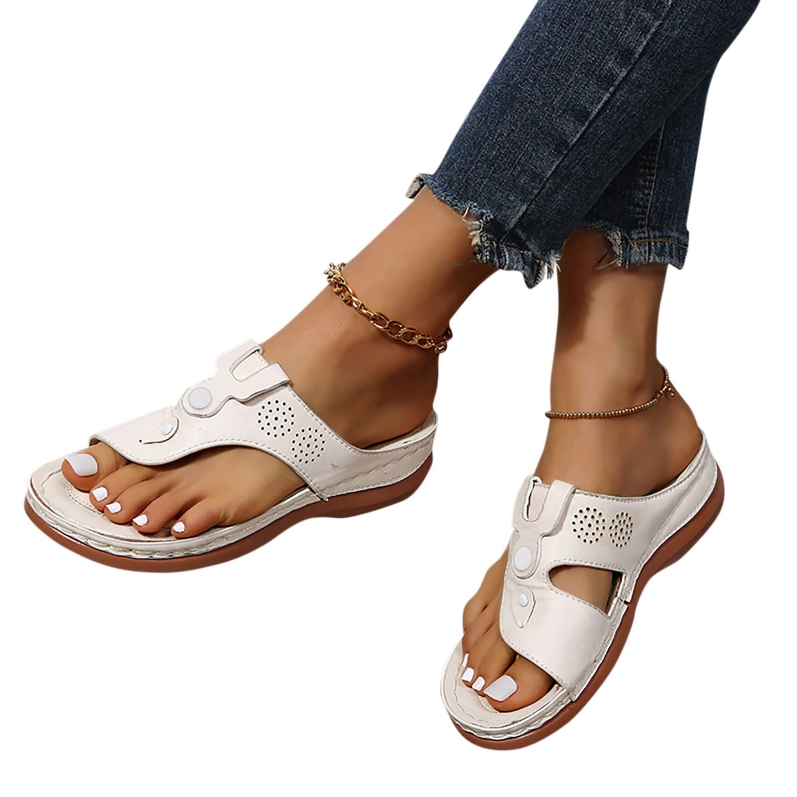 WAJCSHFS Women's Orthopedic Sandals with Arch Support - Comfortable Open Toe Wedge Sandals for Plantar Fasciitis & Flat Feet - Slip On Roman Style Summer Shoes for Walking, Travel & Casual Wear