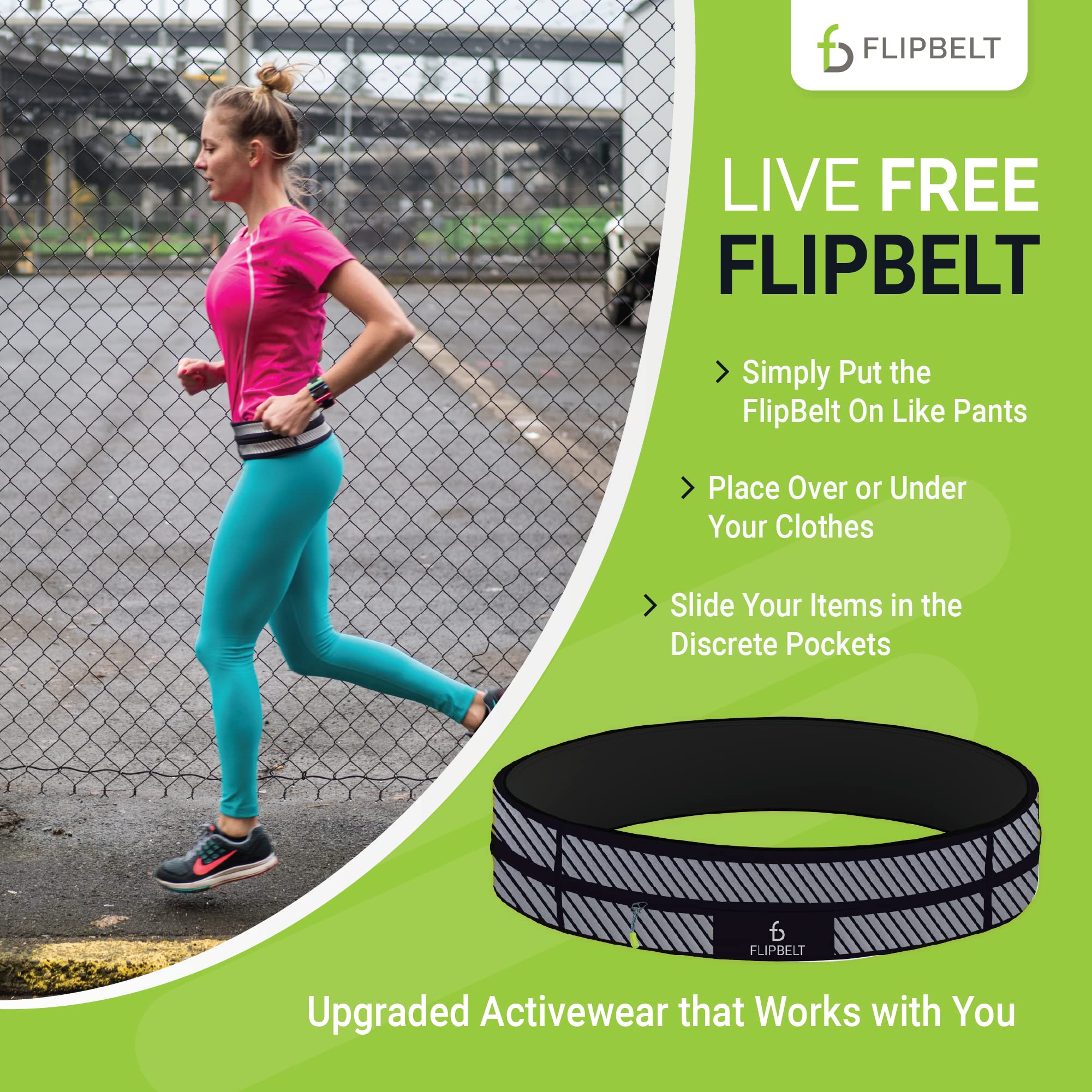 FlipBelt Zipper Running Belt - Adjustable Waist Pack for Fitness, Jogging & Hiking - Secure Storage for Phone, Keys & Essentials - Perfect for Gym, Travel & Outdoor Activities