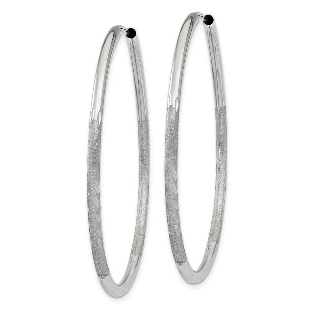 14K White Gold 2mm Diamond-Cut Endless Sterling Silver Hoop Earrings for Women - Elegant Everyday Jewelry for Work, Party & Special Occasions