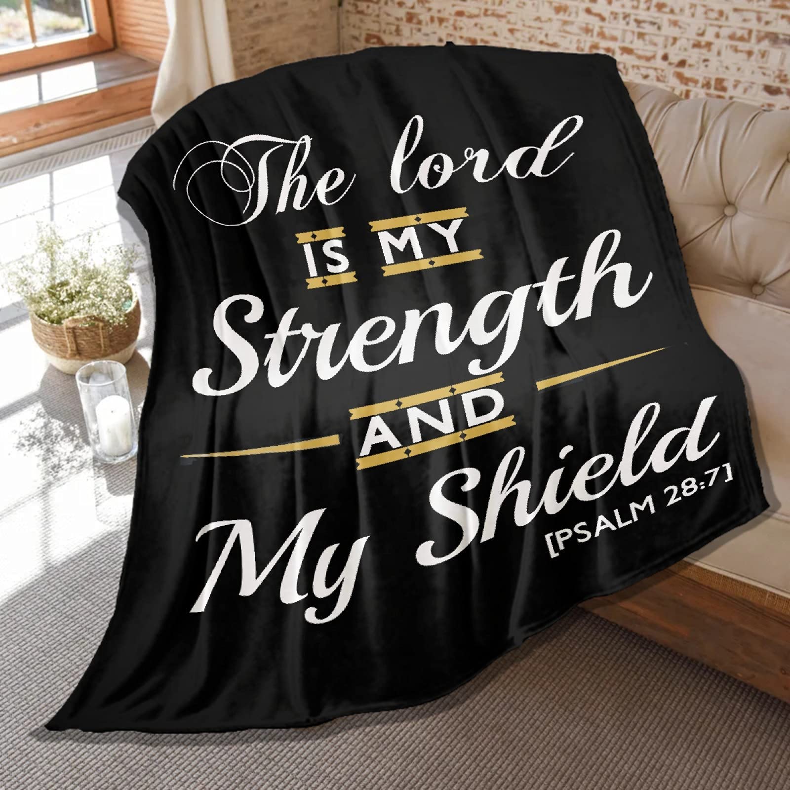 Soft Inspirational Flannel Throw Blanket with Bible Quote 'My Strength is The Lord' - Lightweight Plush Air Conditioner Quilt for Bed, Sofa & Couch - Perfect Gift for Women, Men & Family - Extra Large 120