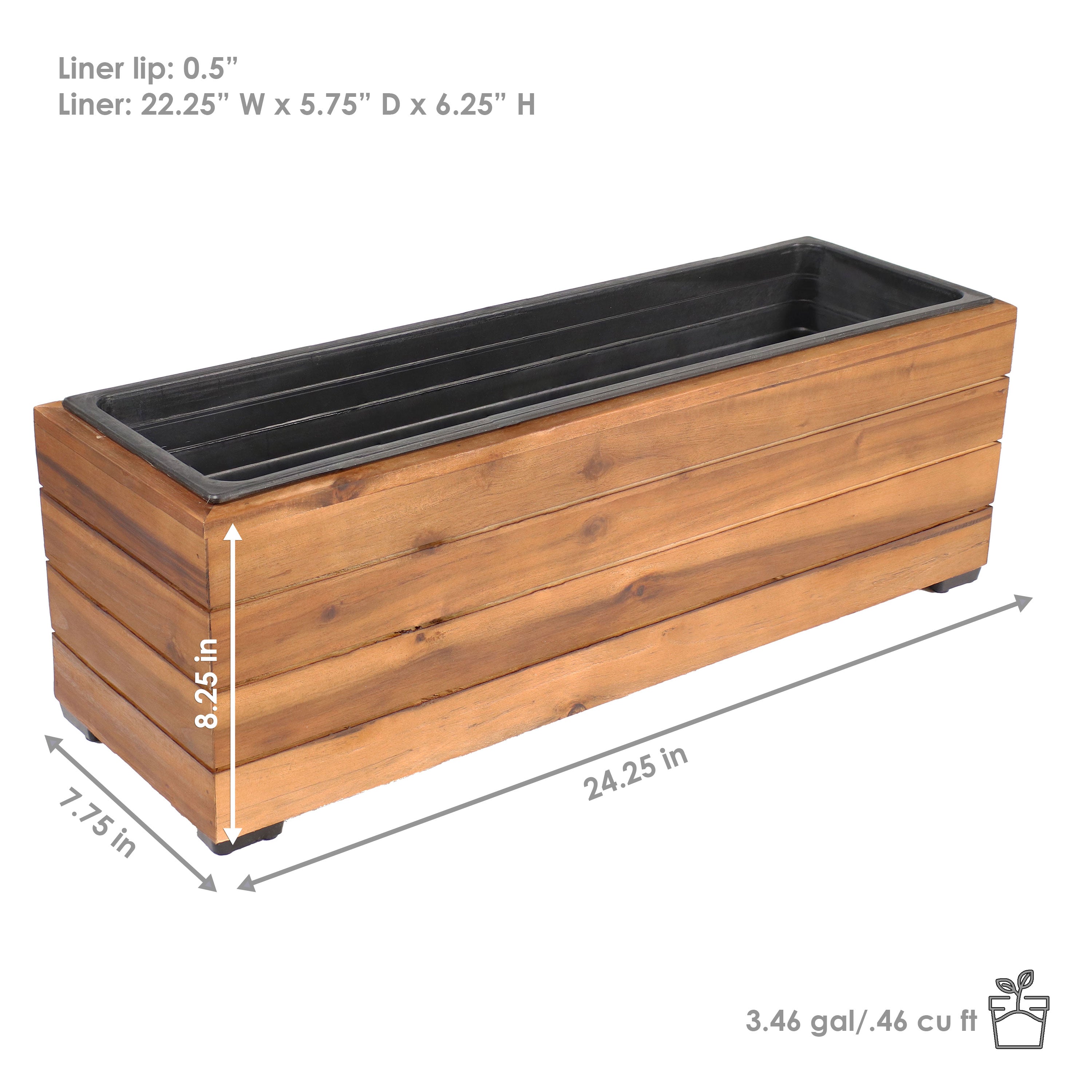 Sunnydaze Rectangular Wood Planter Box with Plastic Liner - Outdoor Garden Decor for Flowers, Herbs & Vegetables - Perfect for Patio, Balcony & Backyard Gardening