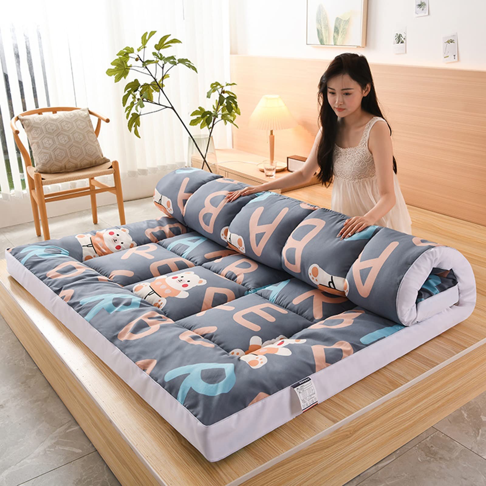 Extra Thick Japanese Futon Mattress - Quilted Floor Sleeping Pad & Foldable Mattress Topper for Guest Bed, Camping, Couch Lounger | Breathable & Comfortable for Home, Travel & Outdoor Use