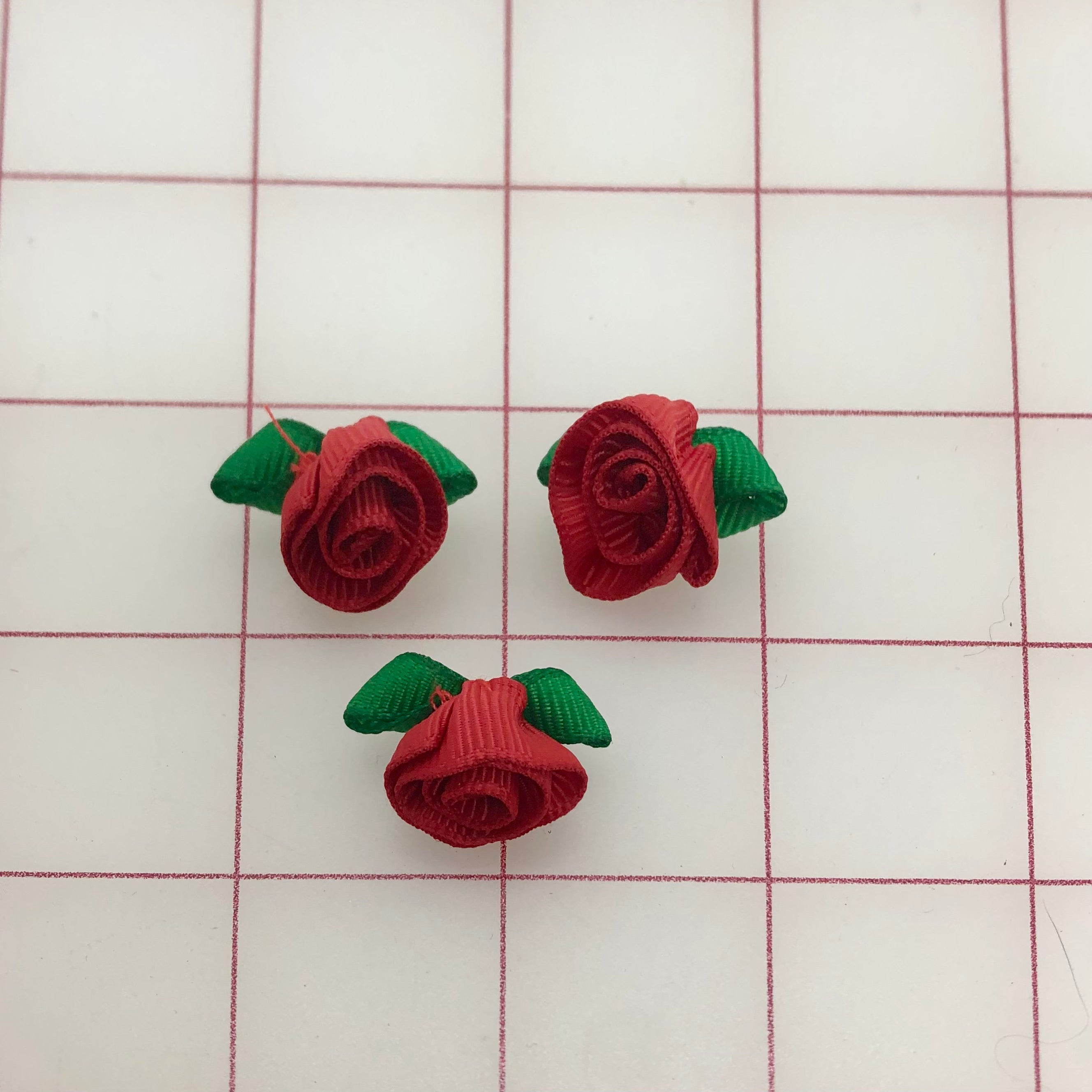 3 Pack Red Grosgrain Ribbon Roses - Artificial Silk Flowers for Wedding Bouquets, Home Decor, and DIY Crafts