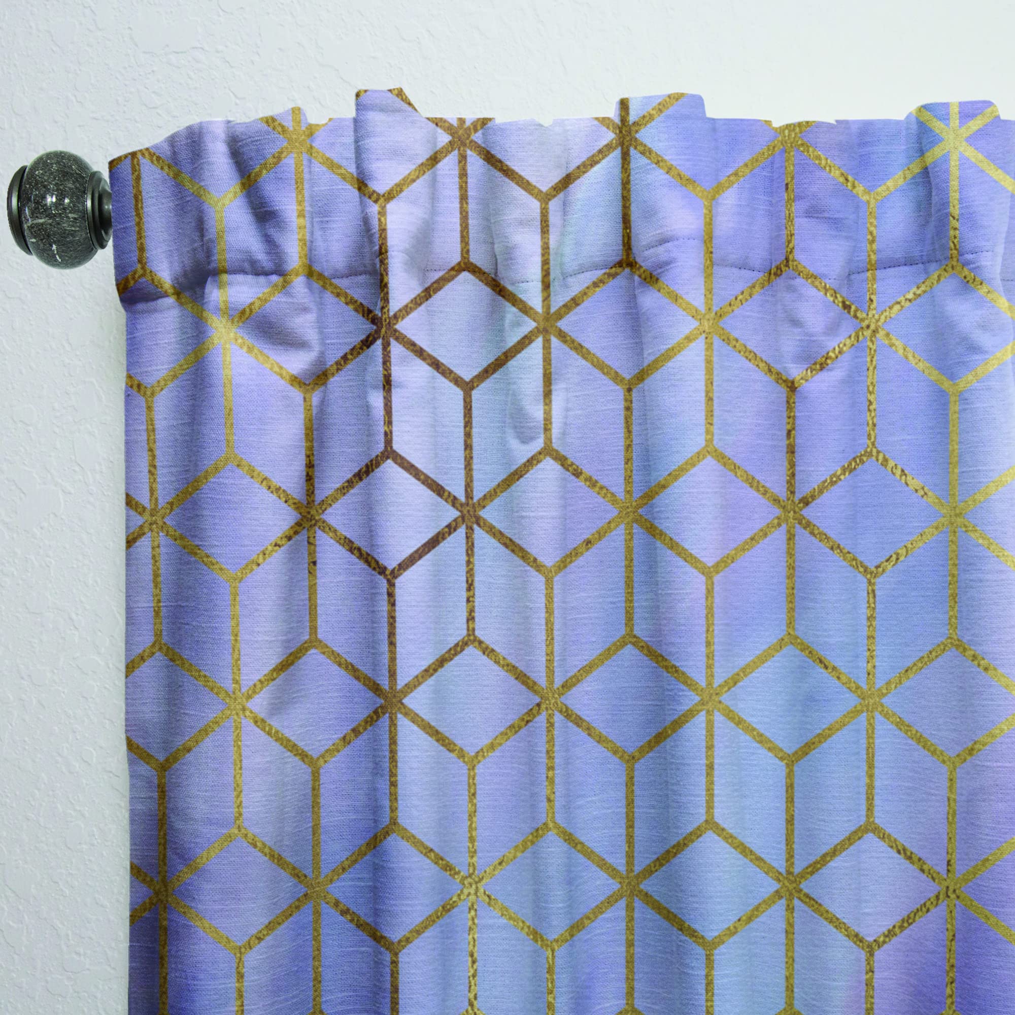 DesignQ Geometric Cubes Pattern Thermal Insulated Curtains - Gold & Purple Single Panel 52x108 - Perfect for Bedroom & Living Room Blackout Drapes