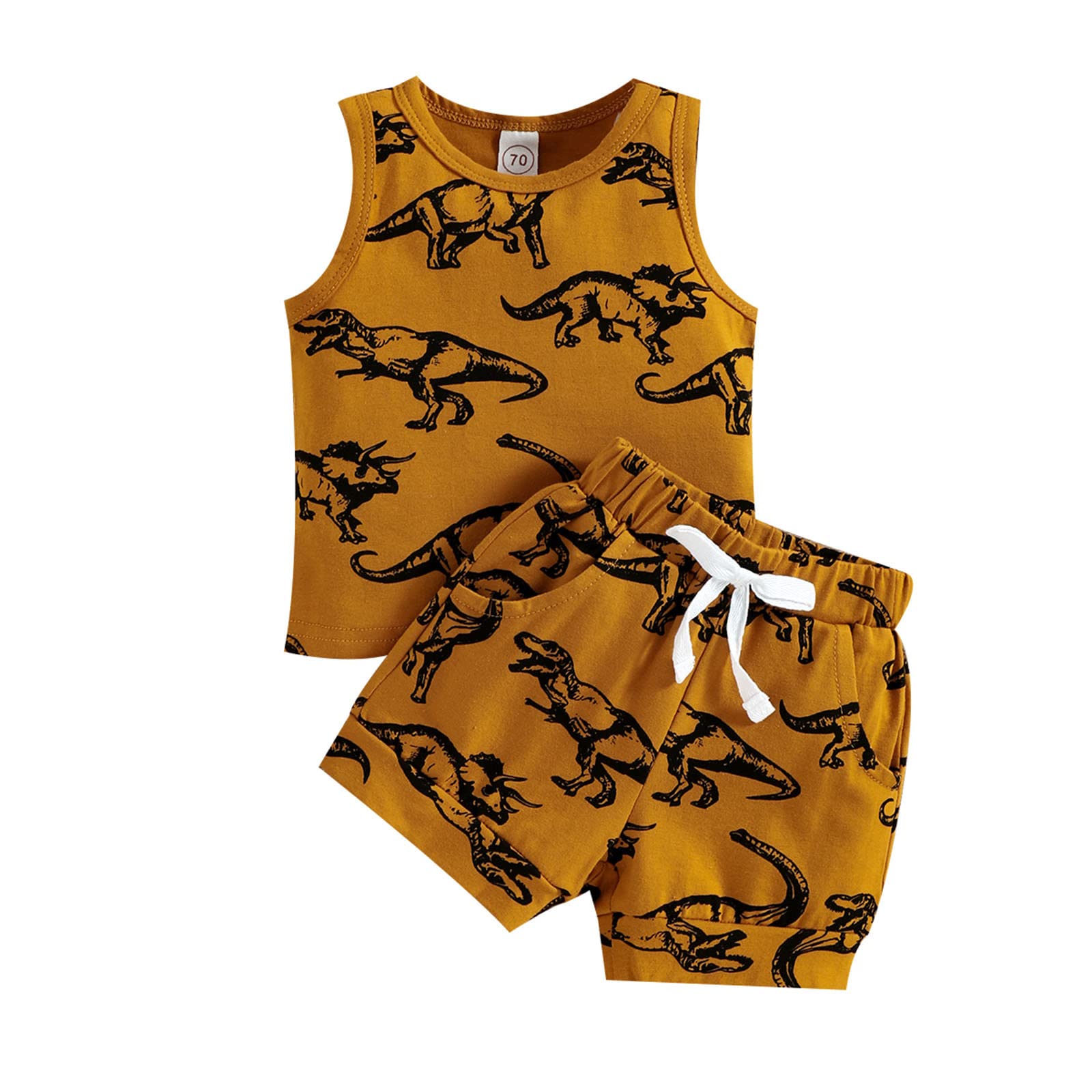 **Boys & Girls Dinosaur Printed Sleeveless Top & Shorts Set – Toddler Summer Outfit for Playtime & Outdoor Adventures**