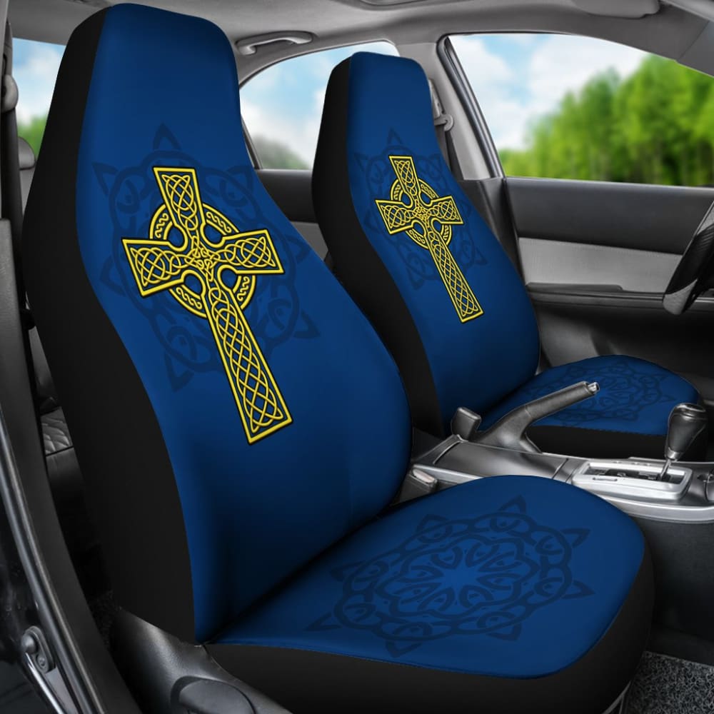 Premium Yellow Celtic Cross Car Seat Covers - Universal Fit for Cars, Trucks & SUVs - Durable & Stylish Protection for Road Trips & Daily Commutes